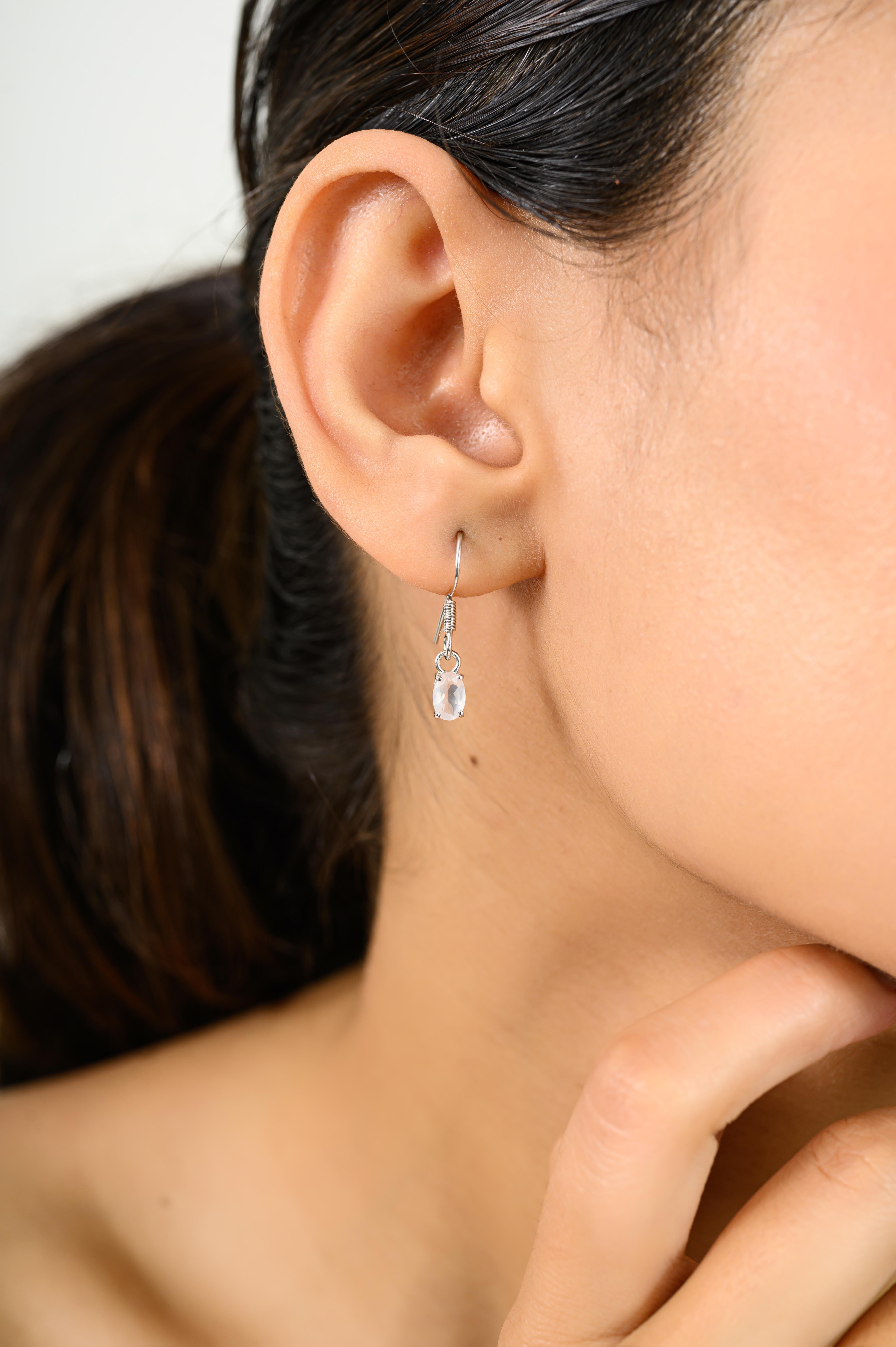 Elegance intemporelle Pendants d'oreilles en Quartz Rose en Argent 925 Cadeau pour Elle Pour femmes en vente