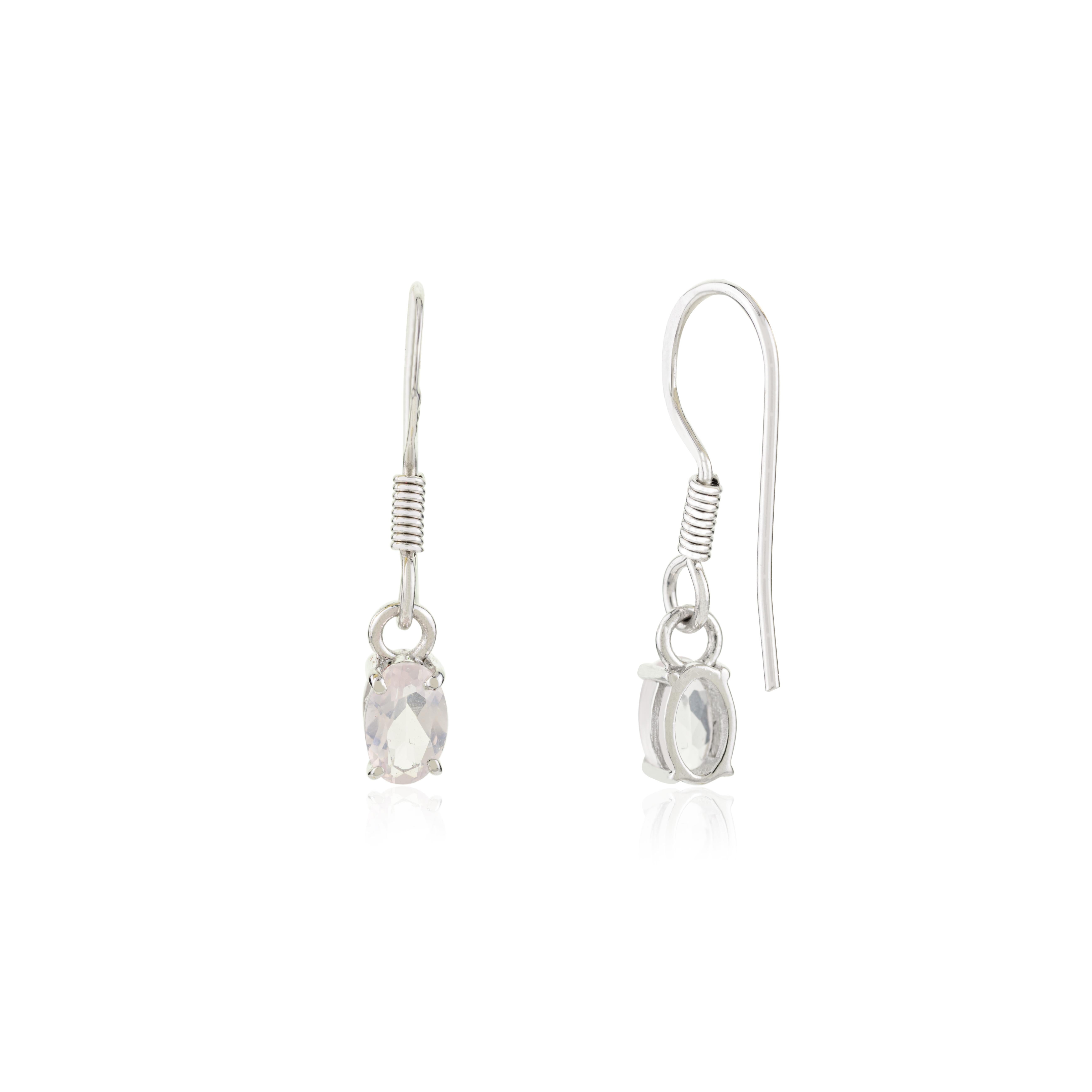 Elegance intemporelle Pendants d'oreilles en Quartz Rose en Argent 925 Cadeau pour Elle en vente 1