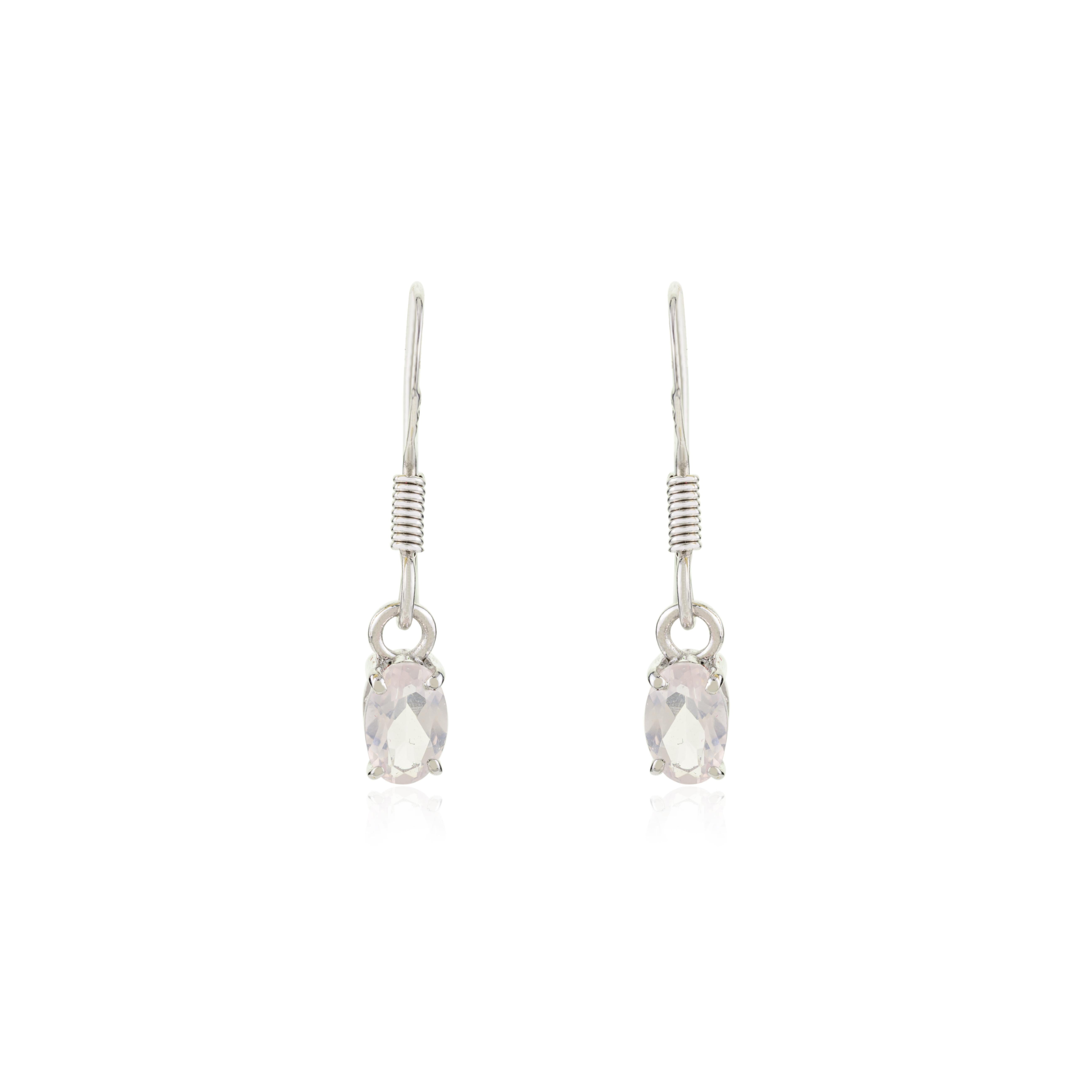 Elegance intemporelle Pendants d'oreilles en Quartz Rose en Argent 925 Cadeau pour Elle en vente 3