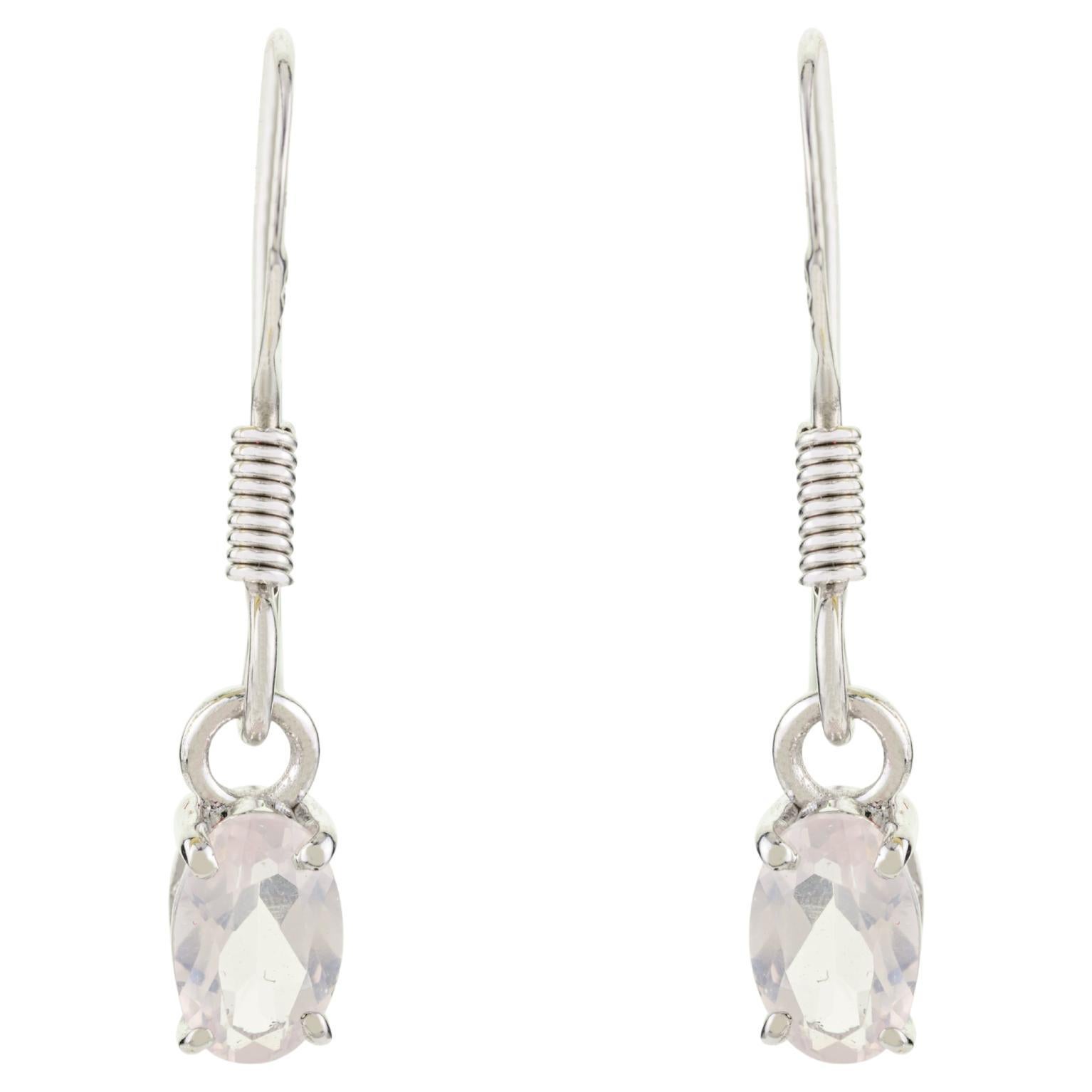Elegance intemporelle Pendants d'oreilles en Quartz Rose en Argent 925 Cadeau pour Elle en vente