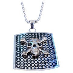 Timeless Elegance Stainless Steel Skull Dog Tag Pendant with 24 inch Chain