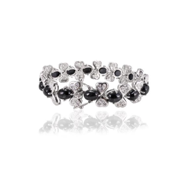 Art Deco Timeless Elegance Sterling Silver Bracelet with 39.5 CTW Black Star and Diamond For Sale
