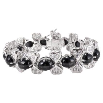 Timeless Elegance Sterling Silver Bracelet with 39.5 CTW Black Star and Diamond For Sale