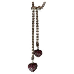  Collier d'élégance intemporelle en argent sterling de 55,9 cm de long avec 2 cœurs en rubis