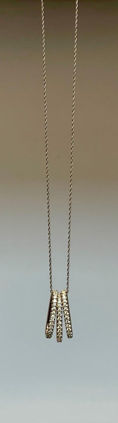 Timeless Elegance Sterling Silver Necklace Three Elongated Rings 18" Chain, CZ