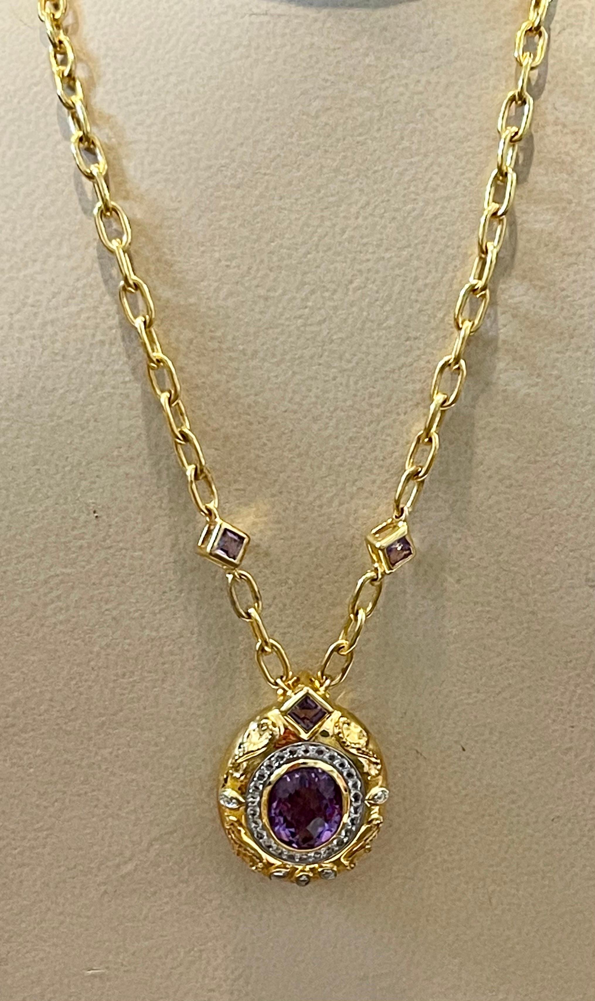 Timeless Elegance Sterling Silver Necklace With Gold Polish Amethyst &  WH Topaz In New Condition In New York, NY
