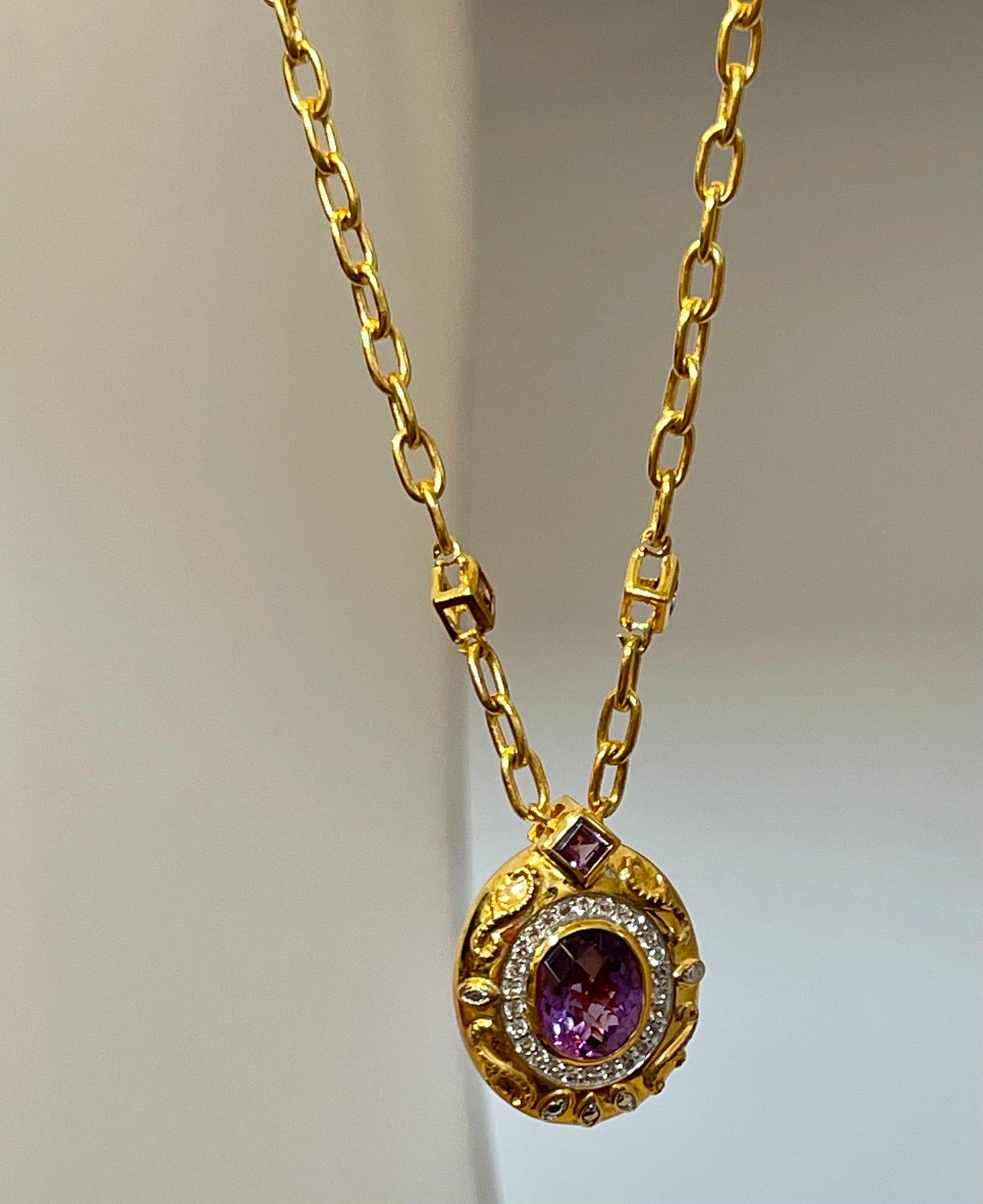 Women's Timeless Elegance Sterling Silver Necklace With Gold Polish Amethyst &  WH Topaz