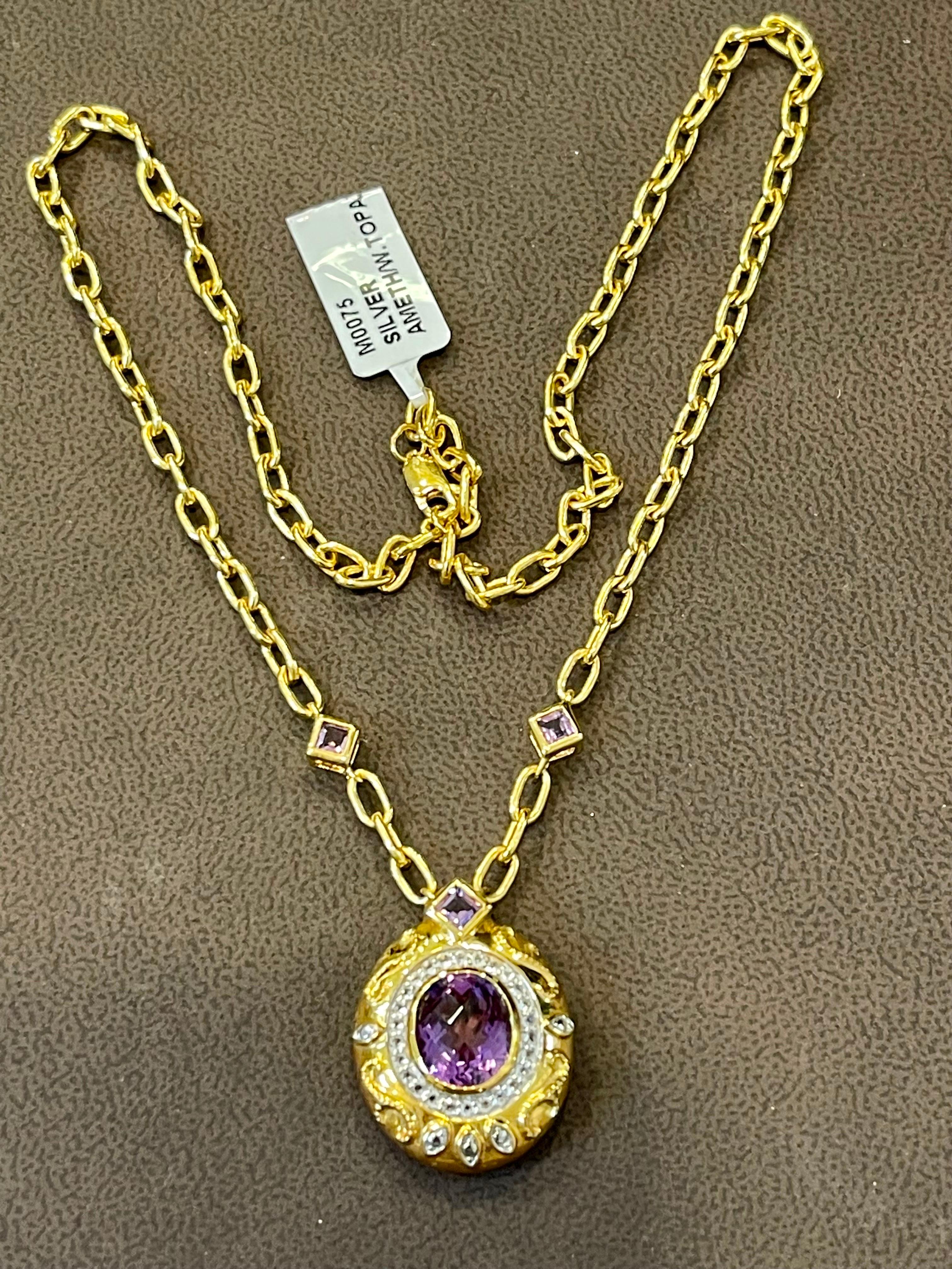 Timeless Elegance Sterling Silver Necklace With Gold Polish Amethyst &  WH Topaz 1
