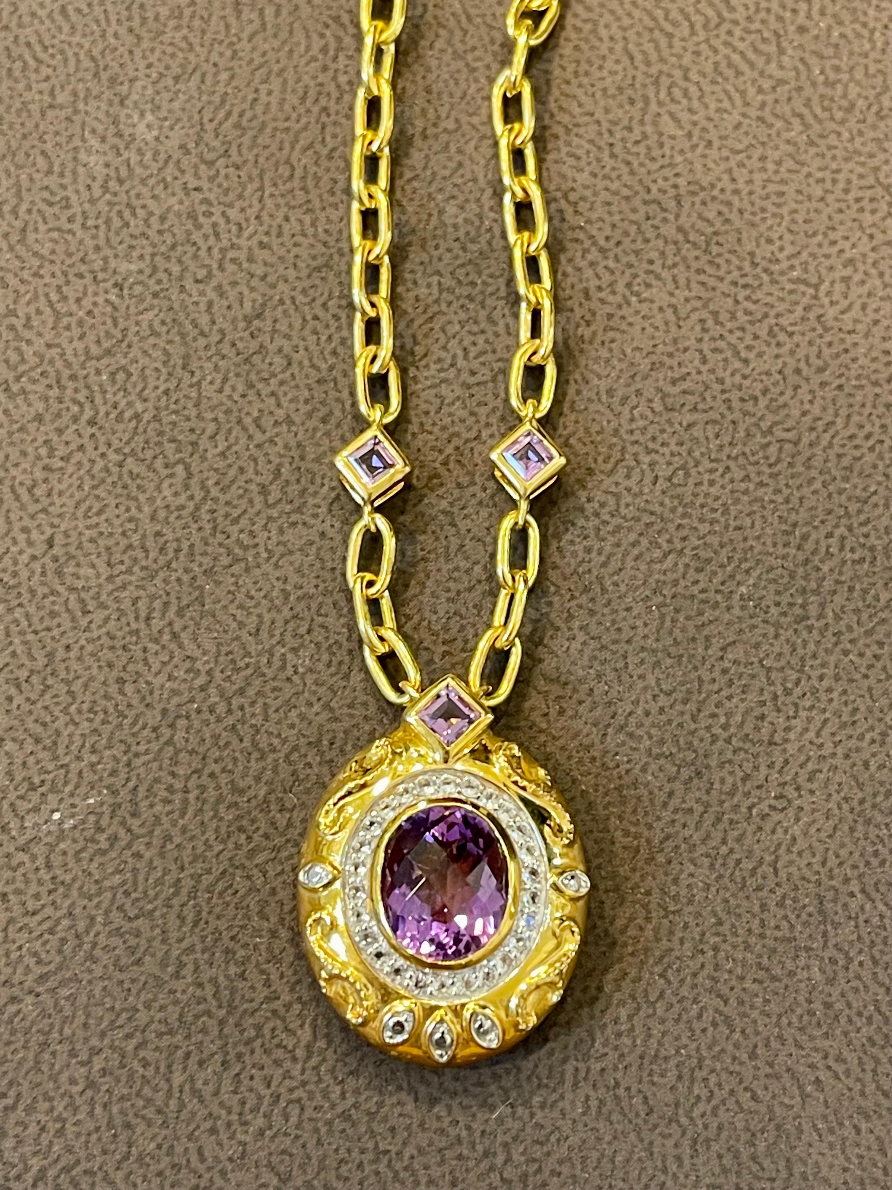 Timeless Elegance Sterling Silver Necklace With Gold Polish Amethyst &  WH Topaz 3