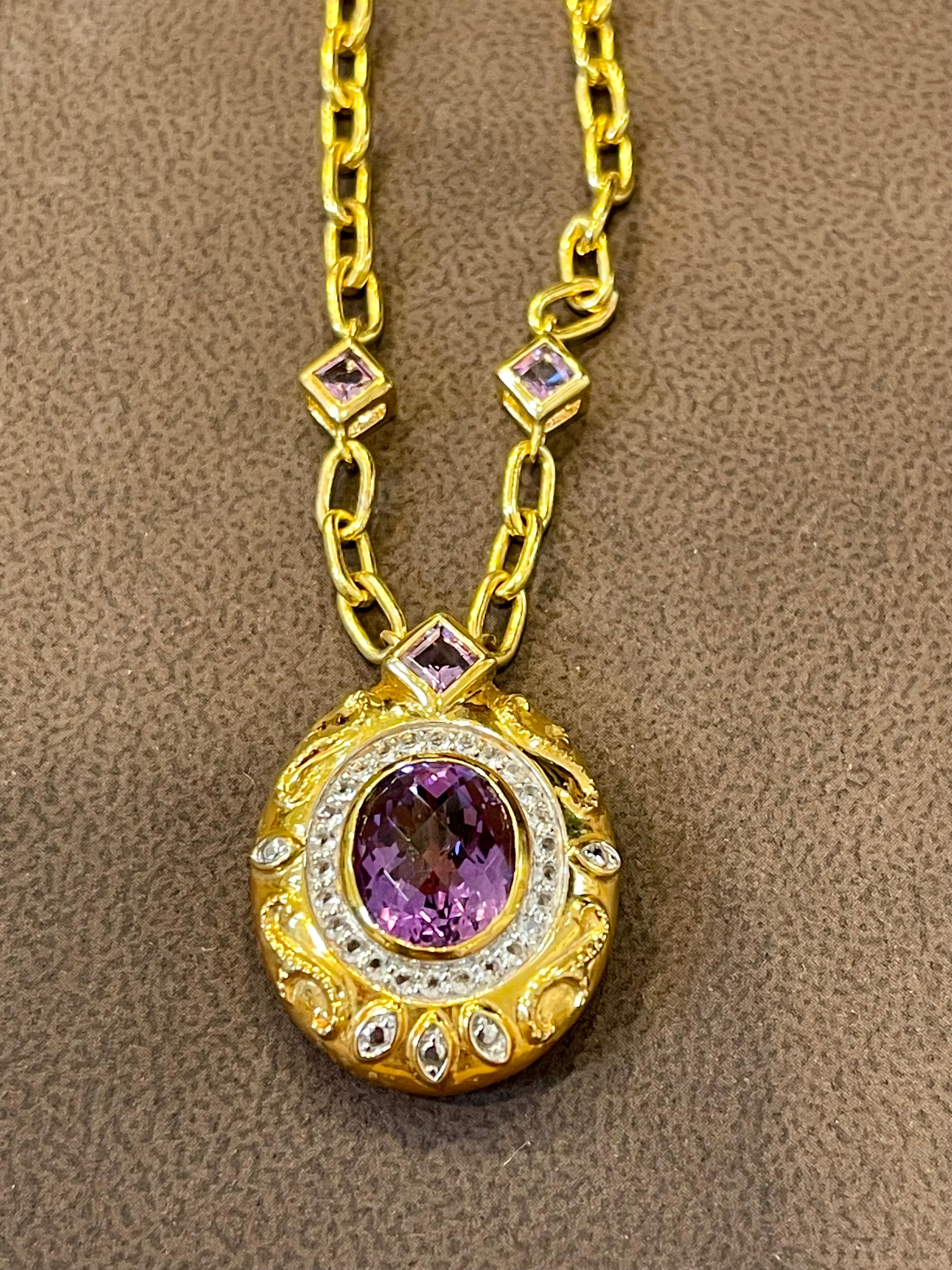 Timeless Elegance Sterling Silver Necklace With Gold Polish Amethyst &  WH Topaz 4