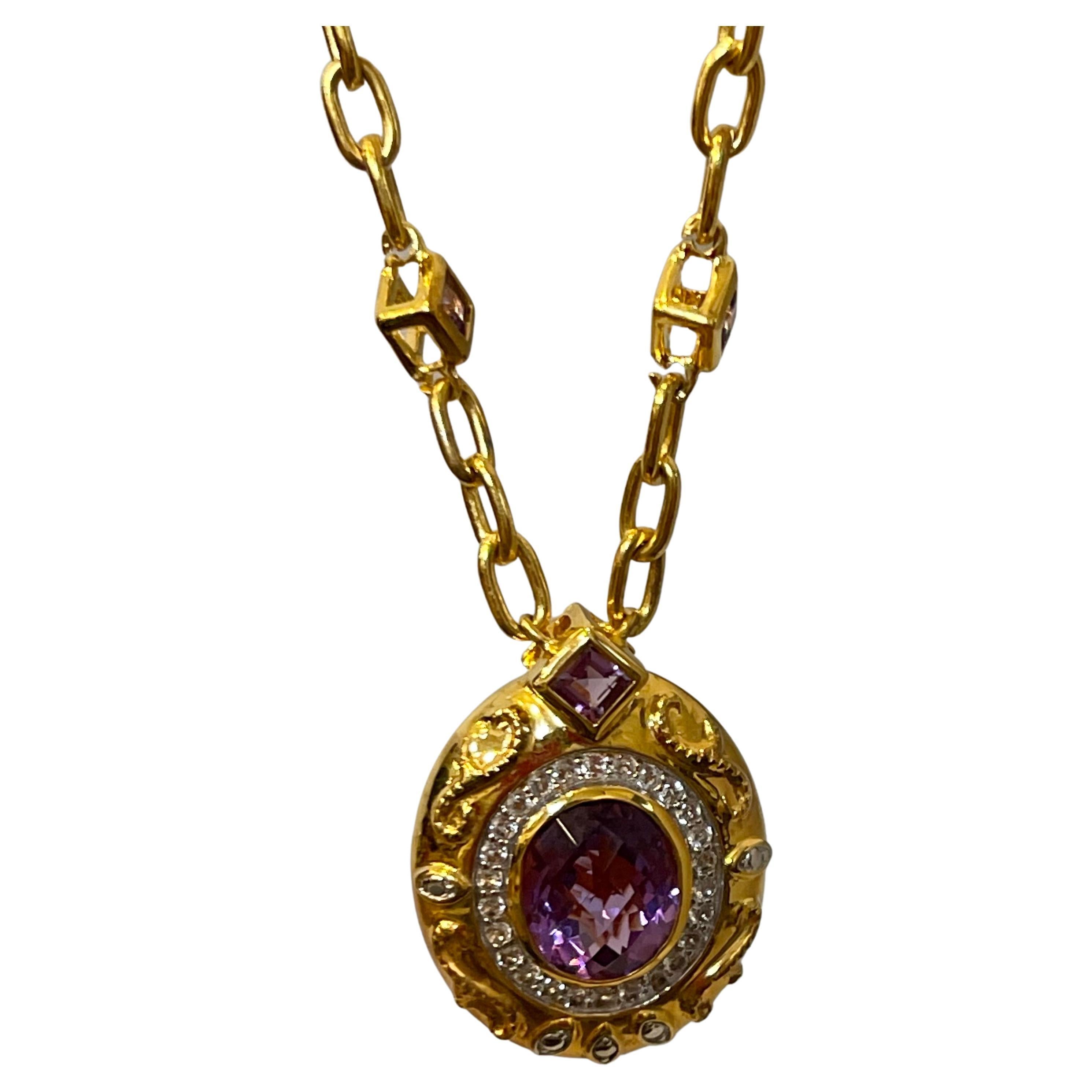 Timeless Elegance Sterling Silver Necklace With Gold Polish Amethyst &  WH Topaz