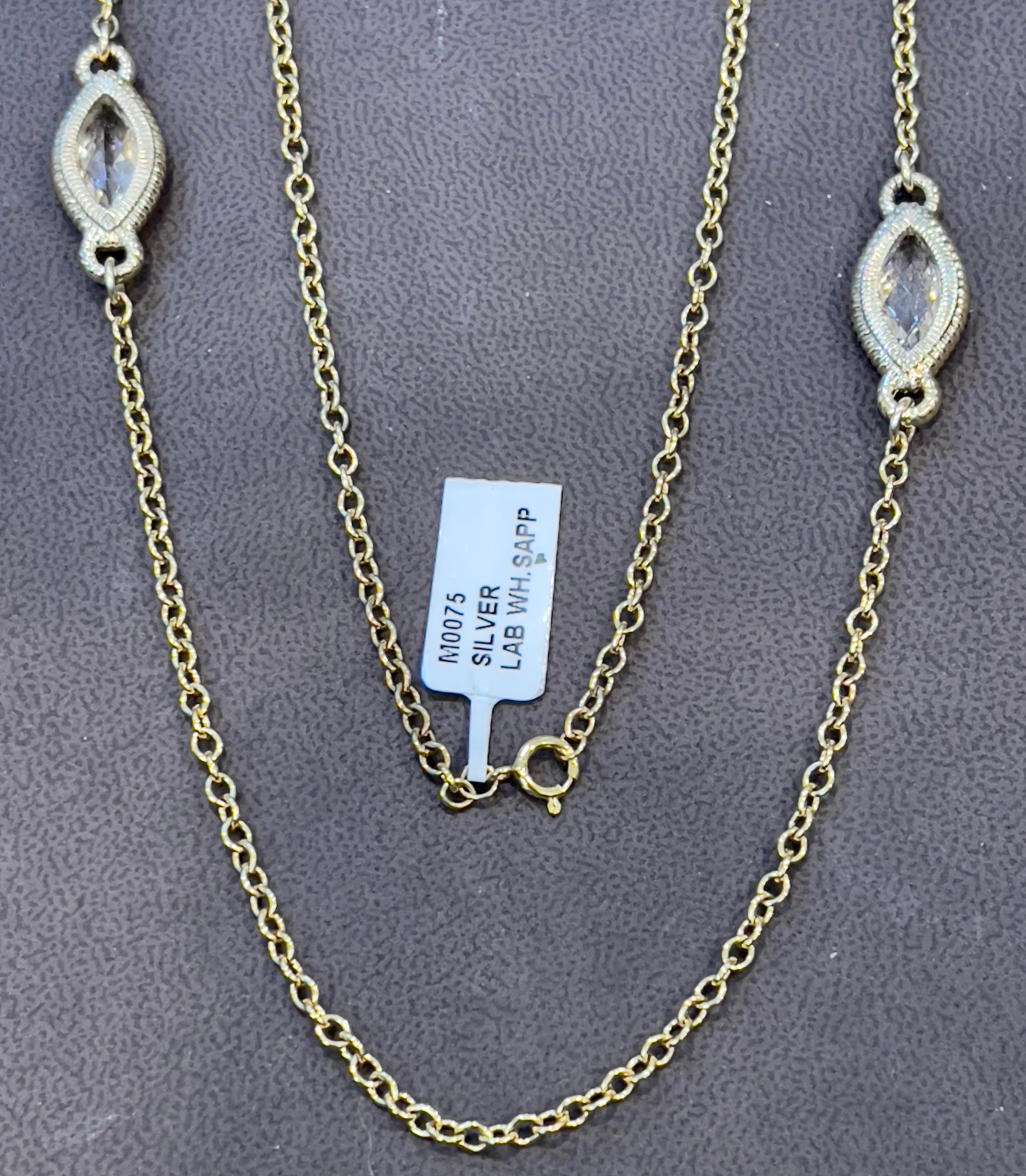 Collana in argento Sterling con zaffiro bianco laboratorio lucidato in oro, Eleganza senza tempo 1