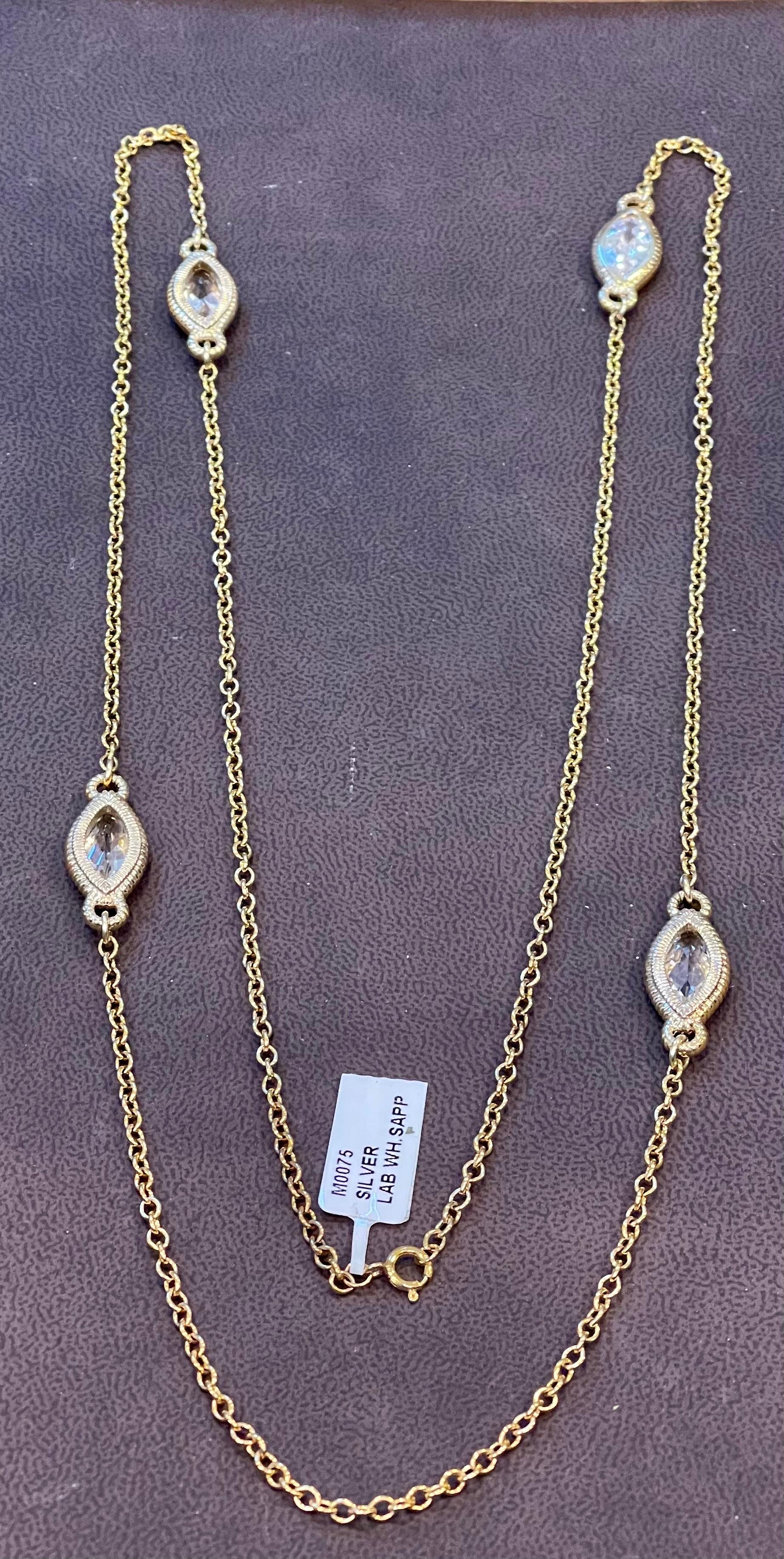 Collana in argento Sterling con zaffiro bianco laboratorio lucidato in oro, Eleganza senza tempo 2