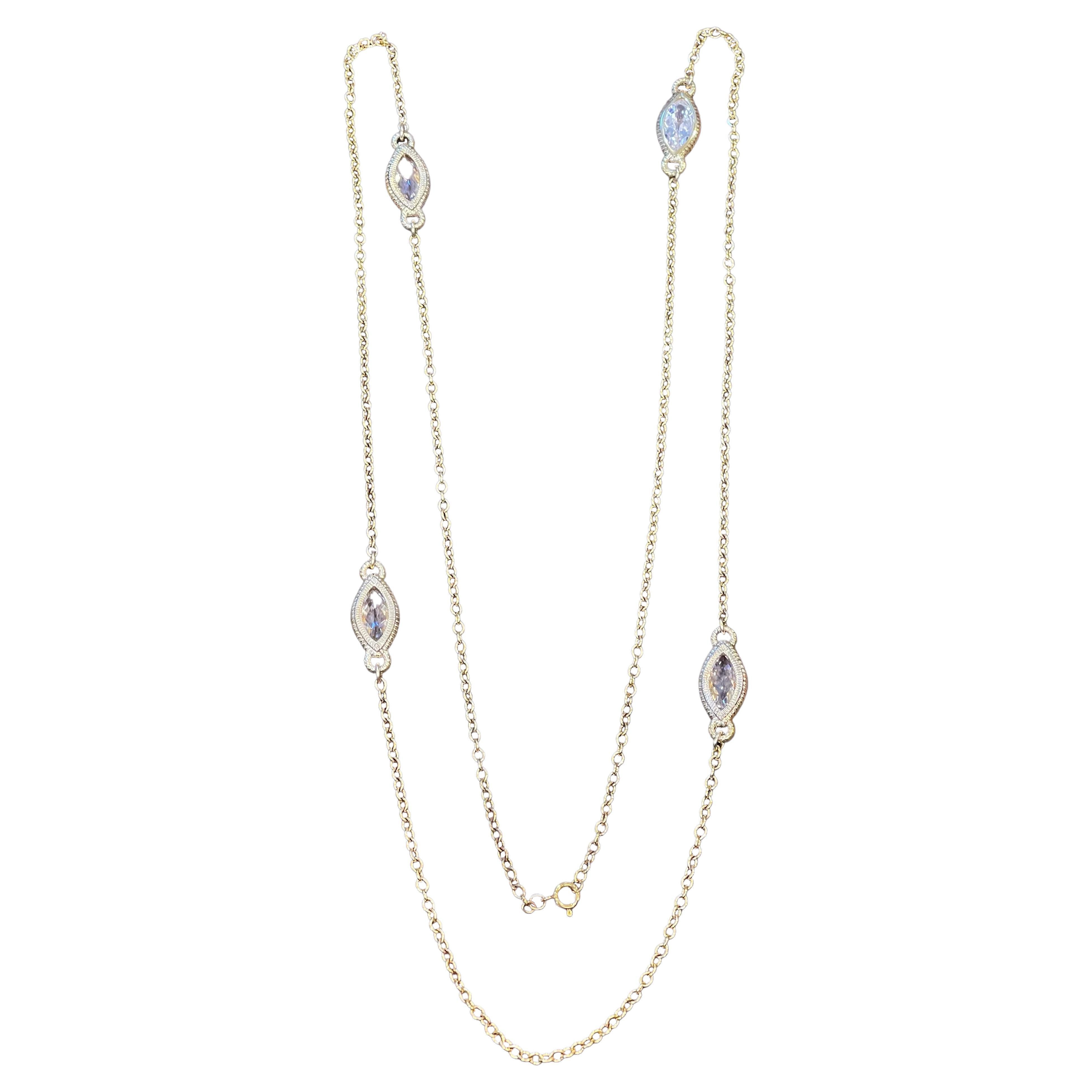 Collana in argento Sterling con zaffiro bianco laboratorio lucidato in oro, Eleganza senza tempo