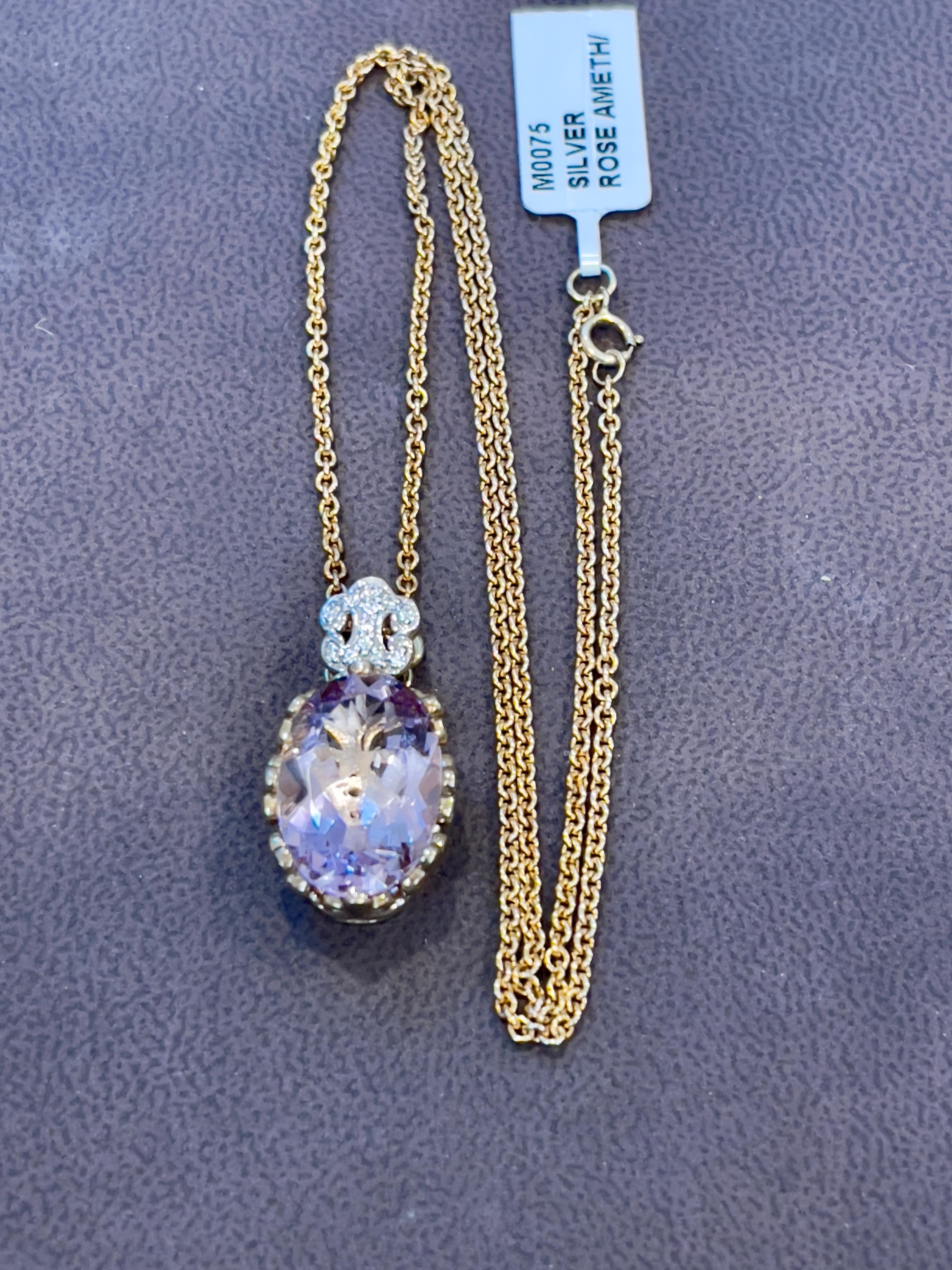 Timeless Elegance Sterling Silver Necklace With Gold Polish Rose Amethyst & CZ 5