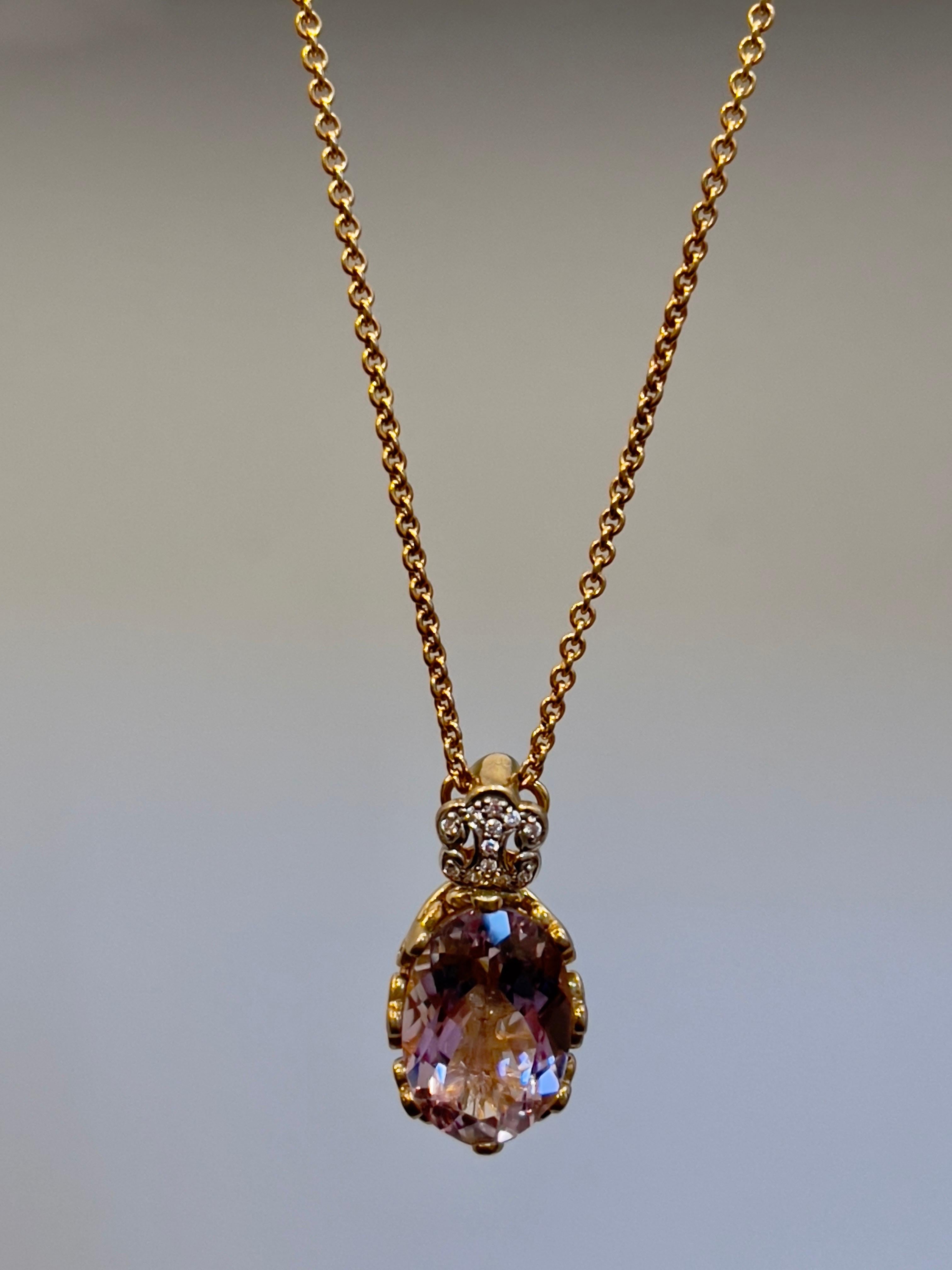 Timeless Elegance Sterling Silver Necklace With Gold Polish Rose Amethyst & CZ In New Condition In New York, NY