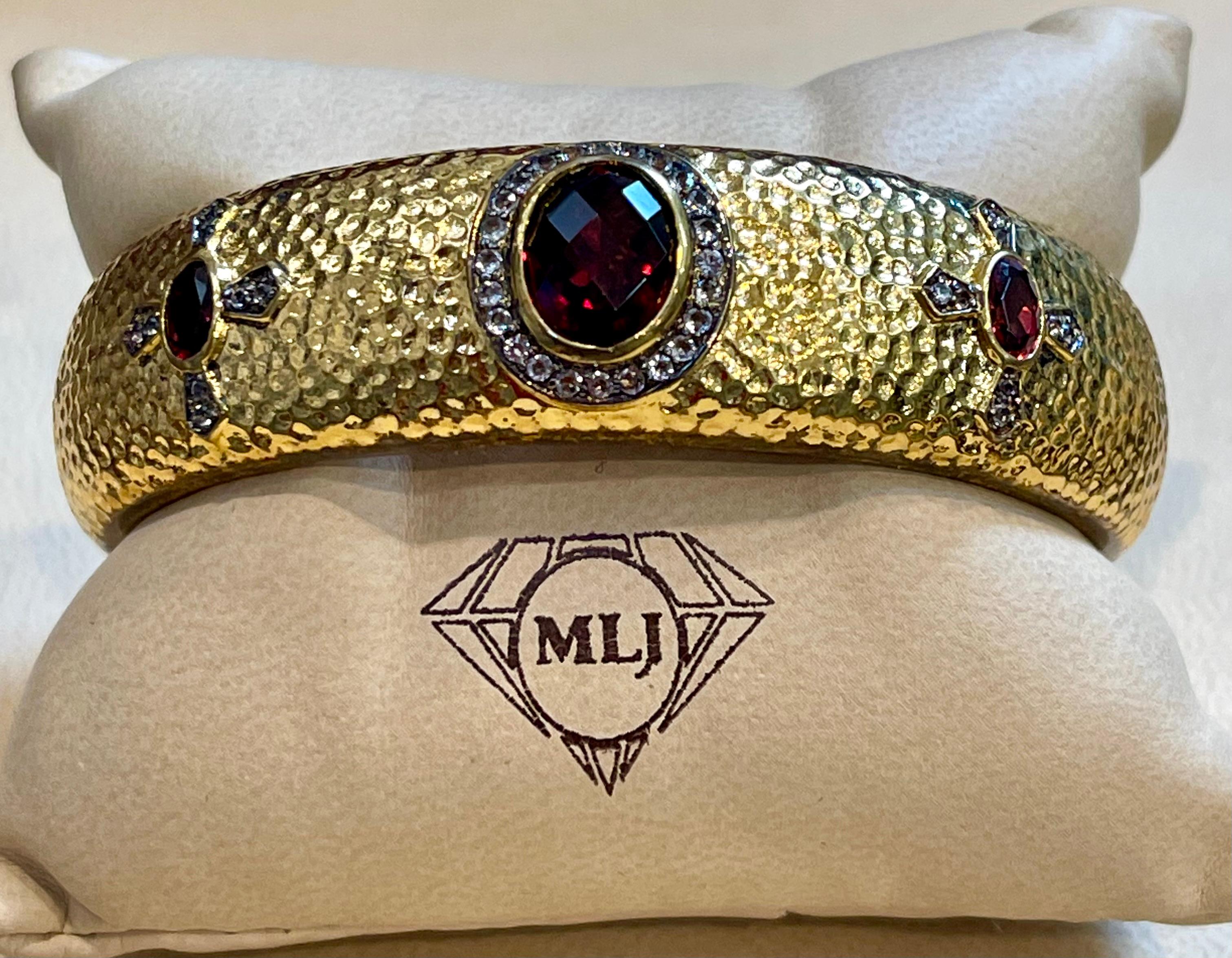 Timeless Elegance Sterling Silver, Yellow Gold Plated Cuff With Garnet & W Topaz 2