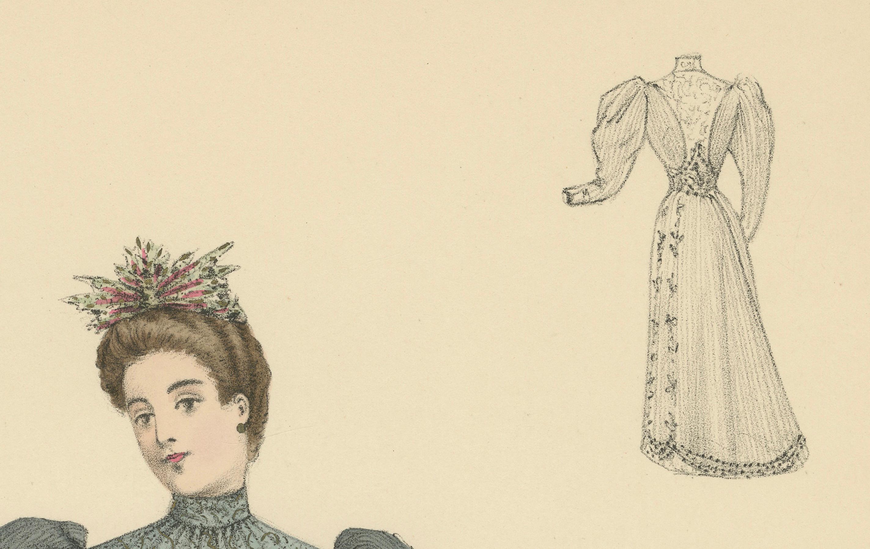 Zeitlose Eleganz: Viktorianische Mode-Lithographie von Michau von der Expo Universelle im Zustand „Gut“ im Angebot in Langweer, NL