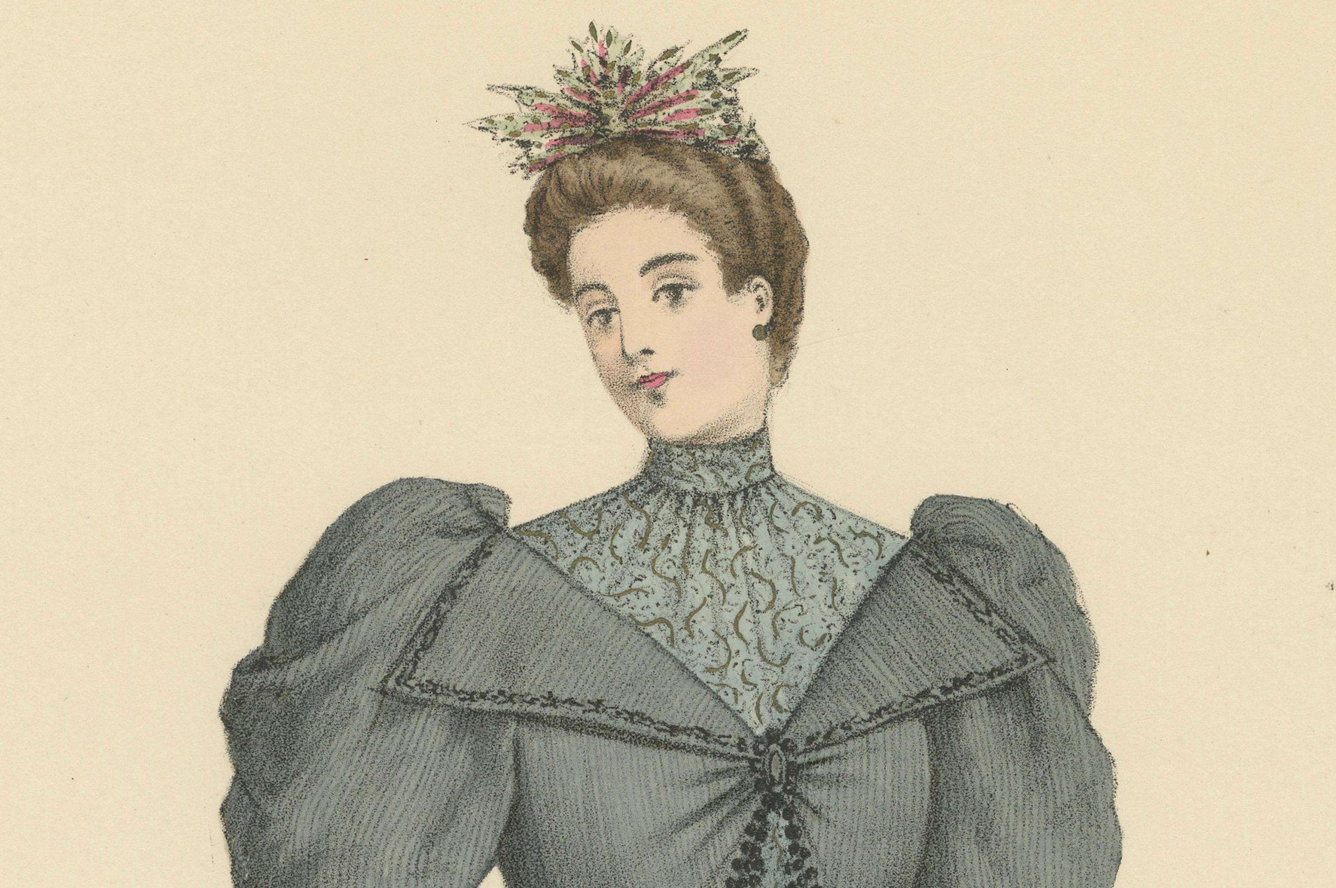 Zeitlose Eleganz: Viktorianische Mode-Lithographie von Michau von der Expo Universelle (Spätes 19. Jahrhundert) im Angebot