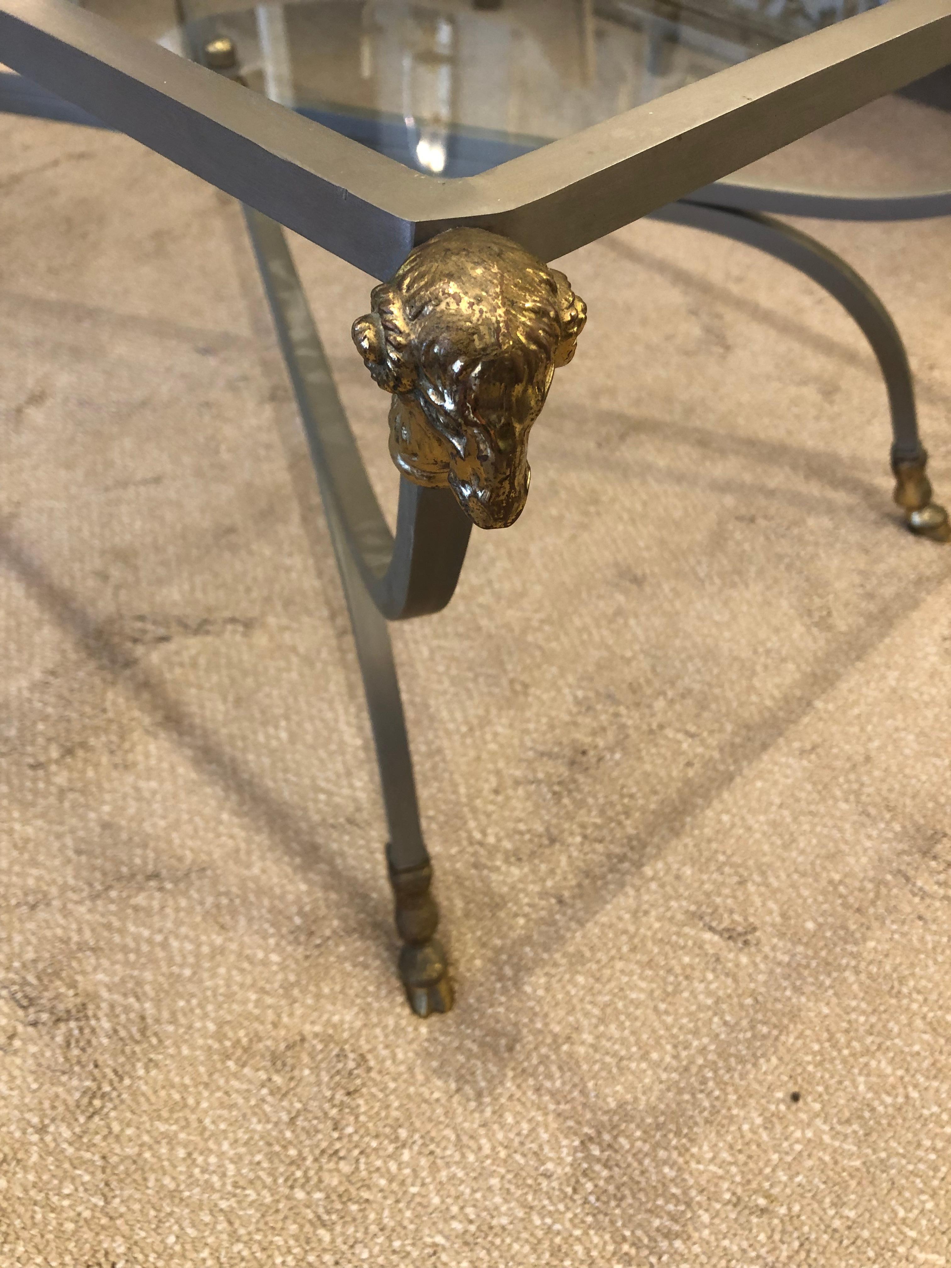 French Vintage Maison Jansen Style Steel Brass and Glass Coffee Table