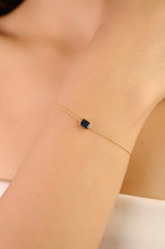 Timeless Emerald-Cut Blue Sapphire Chain Bracelet in 14K Yellow Gold Jewelry