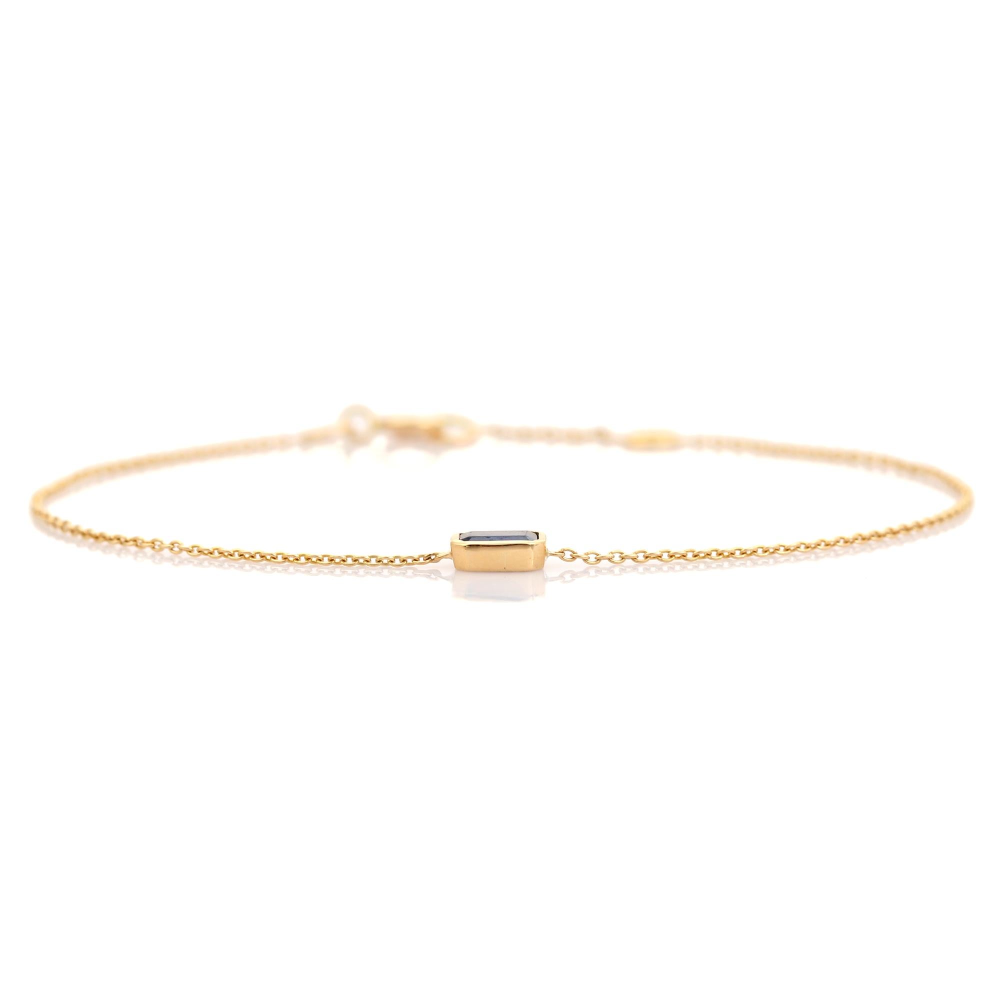 Atemporal Pulsera de cadena de zafiro azul talla esmeralda en joyería de oro amarillo de 14 quilates Moderno en venta