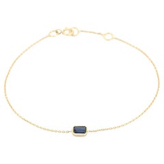 Atemporal Pulsera de cadena de zafiro azul talla esmeralda en joyería de oro amarillo de 14 quilates