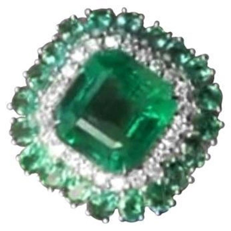 Anillo Intemporal Esmeralda Diamante Blanco Oro 18K Para Ella Corte baguette en venta