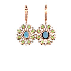Timeless Emeralds Blue Topaz Diamond 18K Rose Gold Exclusive Earrings
