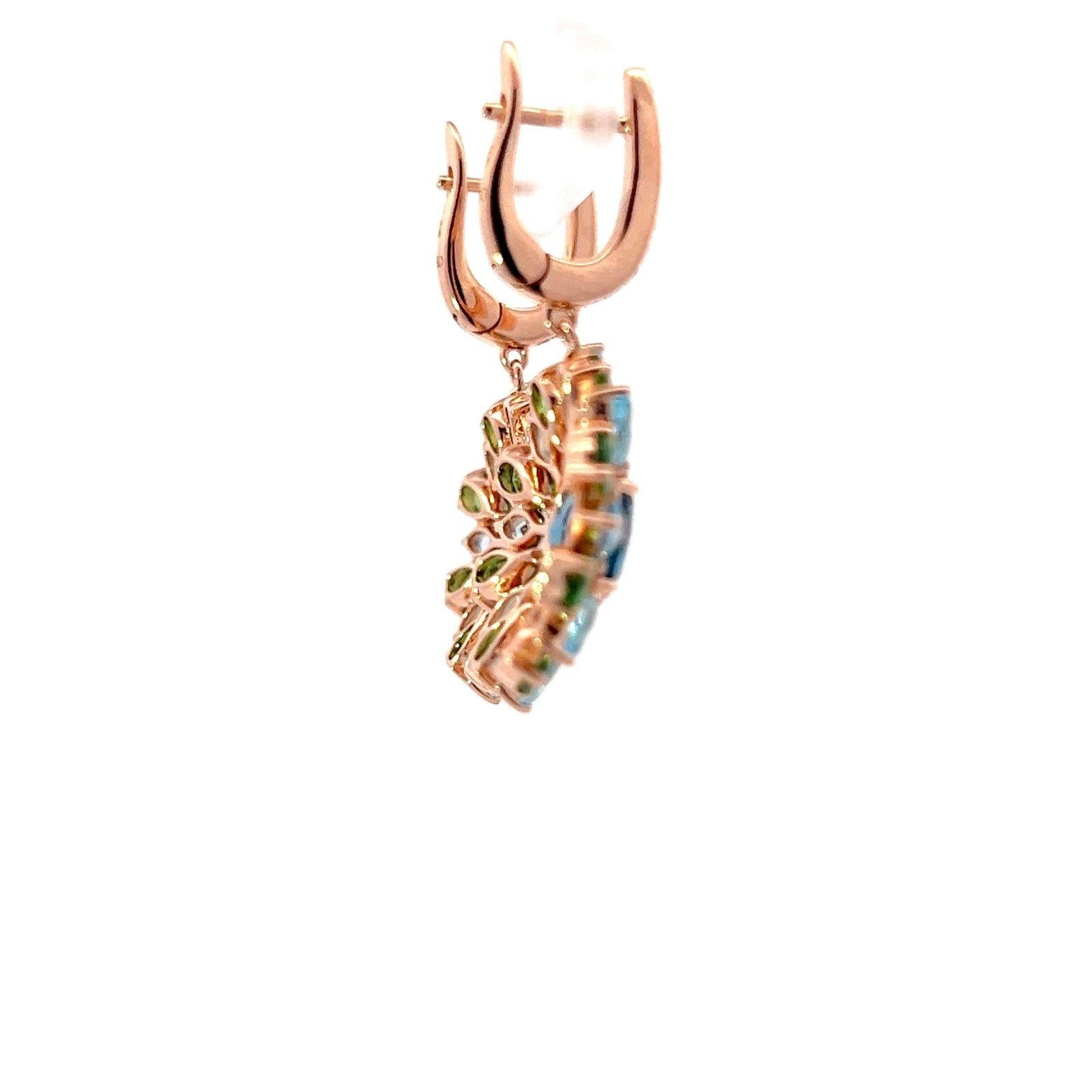 Timeless Smaragde Blau Topas Diamant 18K Rose Gold Exklusive Ohrringe Damen im Angebot