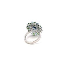 Timeless Emeralds Blue Topaz Diamond 18K White Gold Exclusive Ring Medium