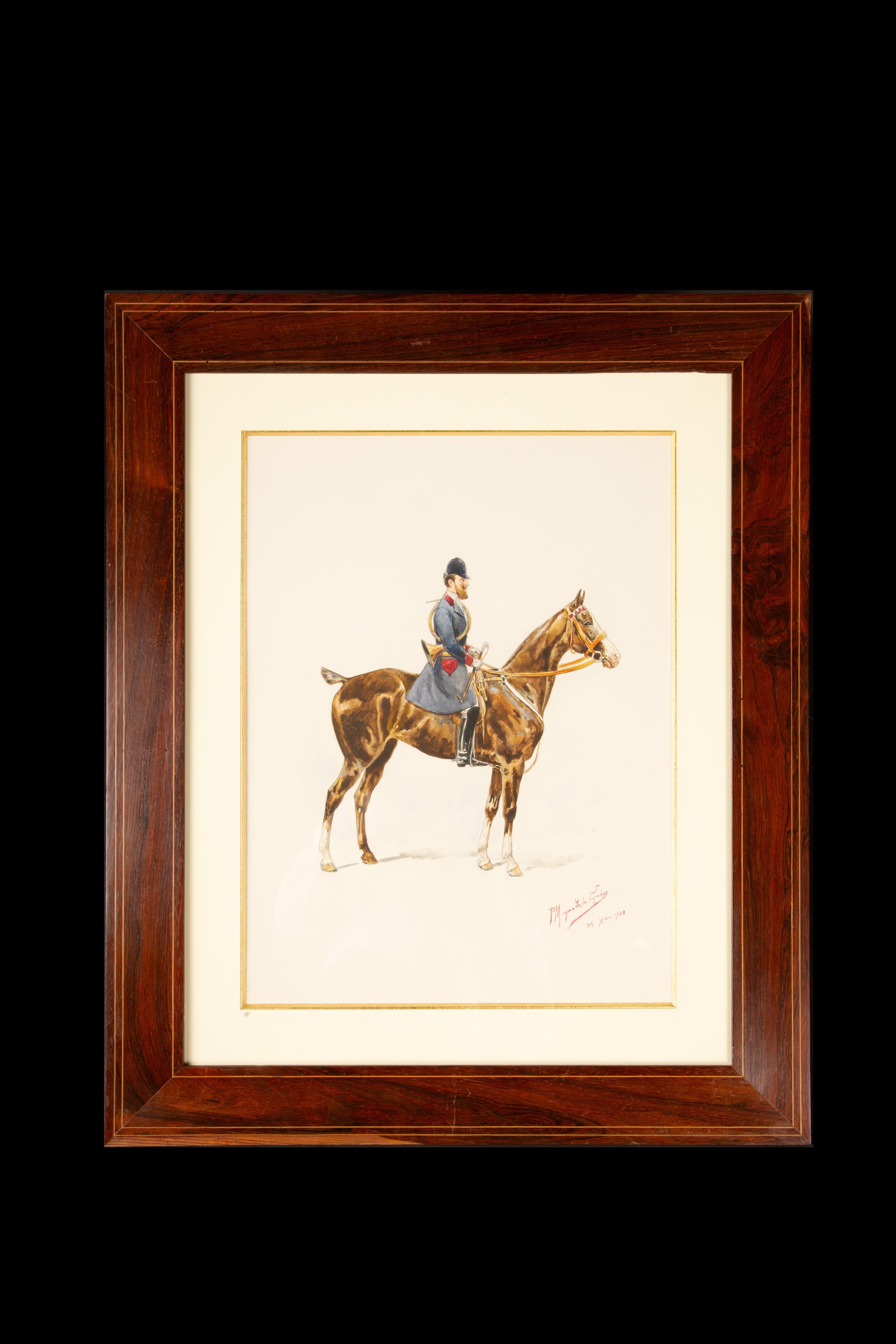 Napoleon III Timeless Equestrian Elegance: Paul Magne De La Croix's 1900 Watercolor  For Sale