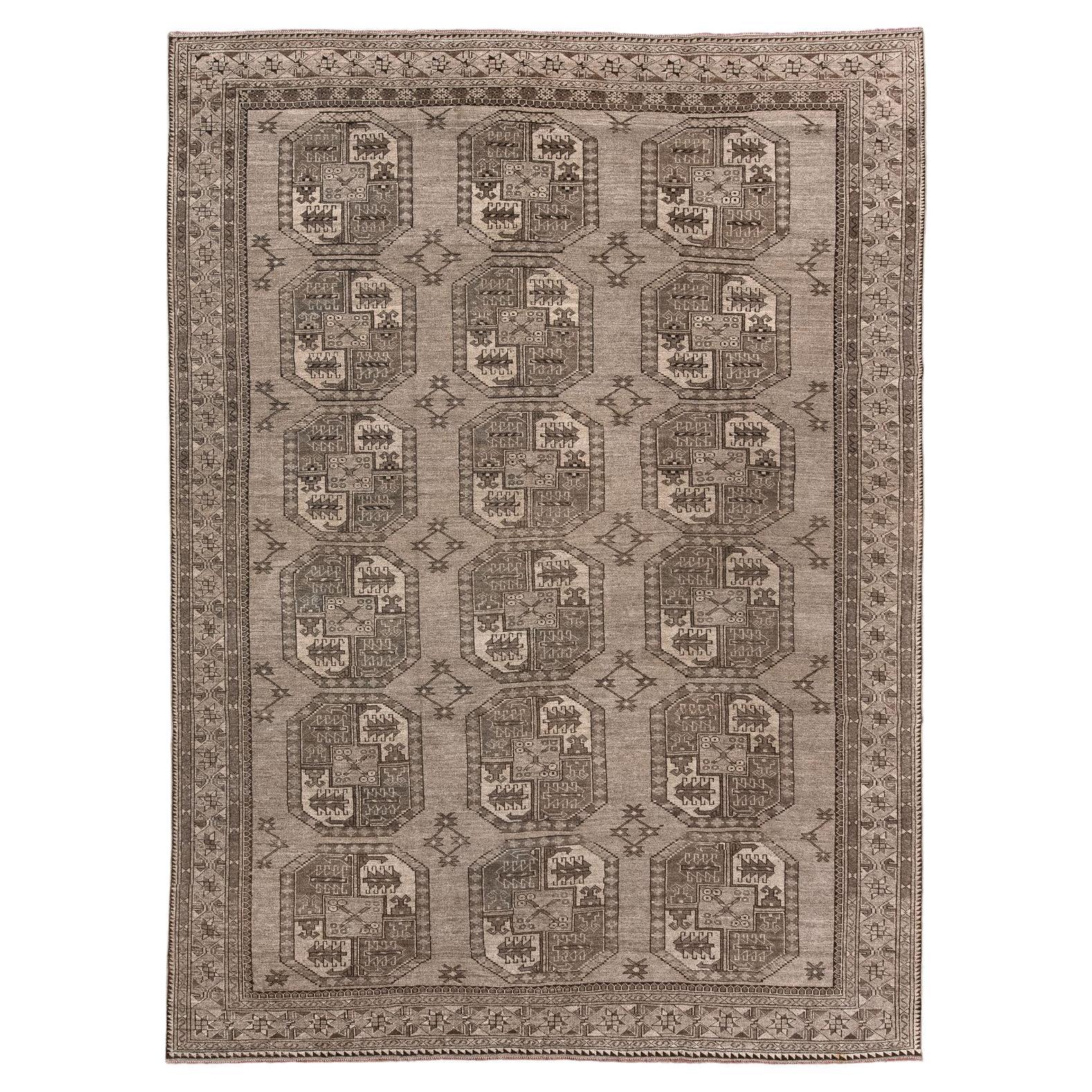 Timeless Ersari Afghan Carpet with Brown Grounds