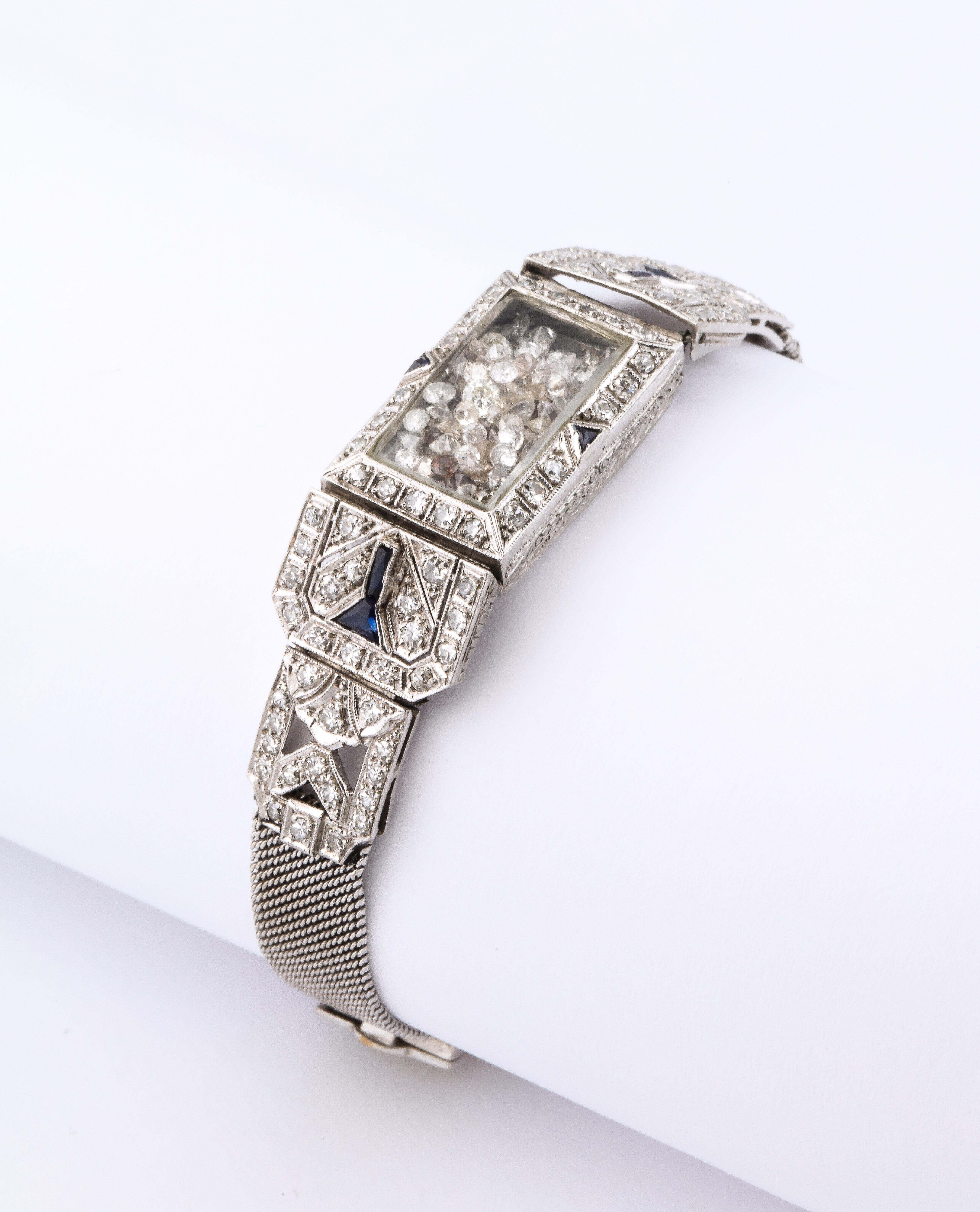 Timeless Flexible Art Deco Bracelet with Floating Diamonds For Sale 5