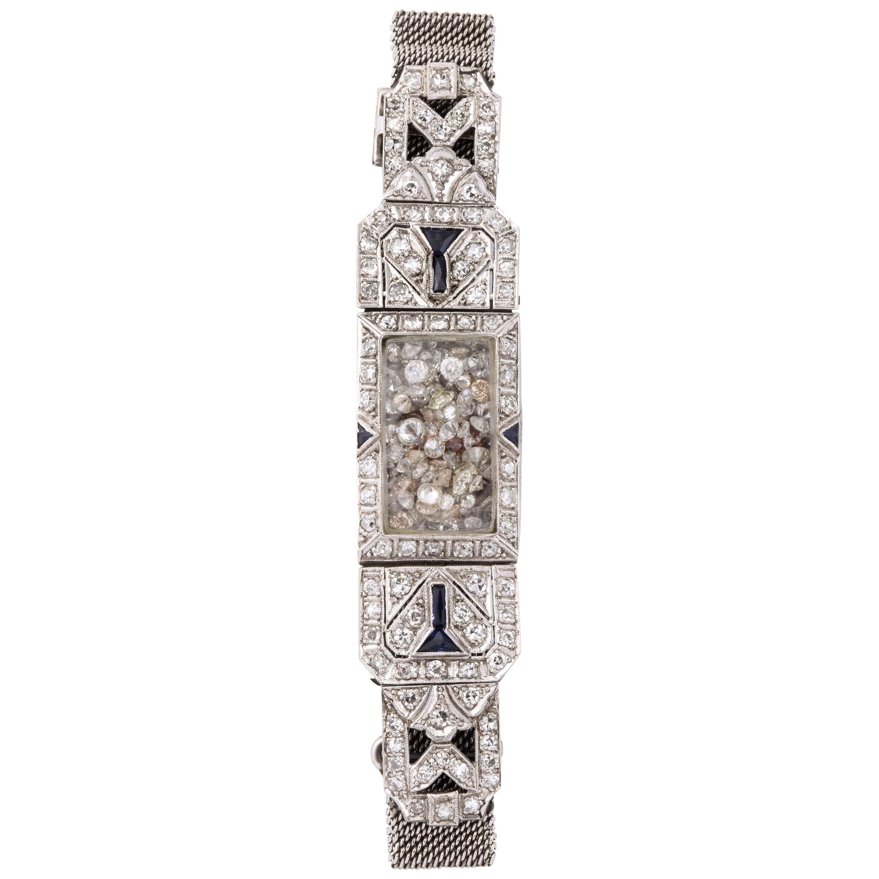 Timeless Flexible Art Deco Bracelet with Floating Diamonds For Sale