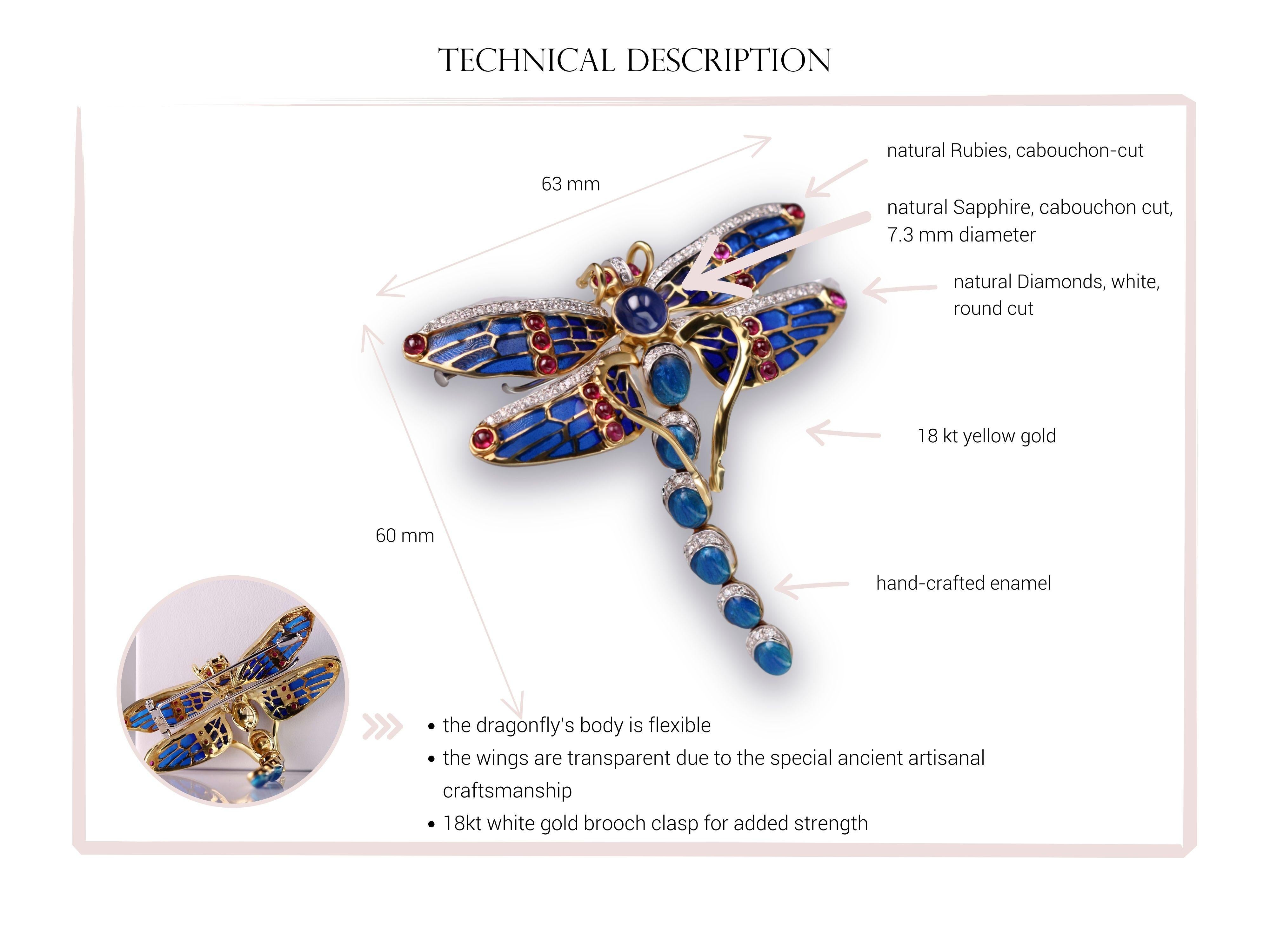 Timeless Flight: Handcrafted 18kt Gold Dragonfly Brooch with Precious Gems For Sale 2