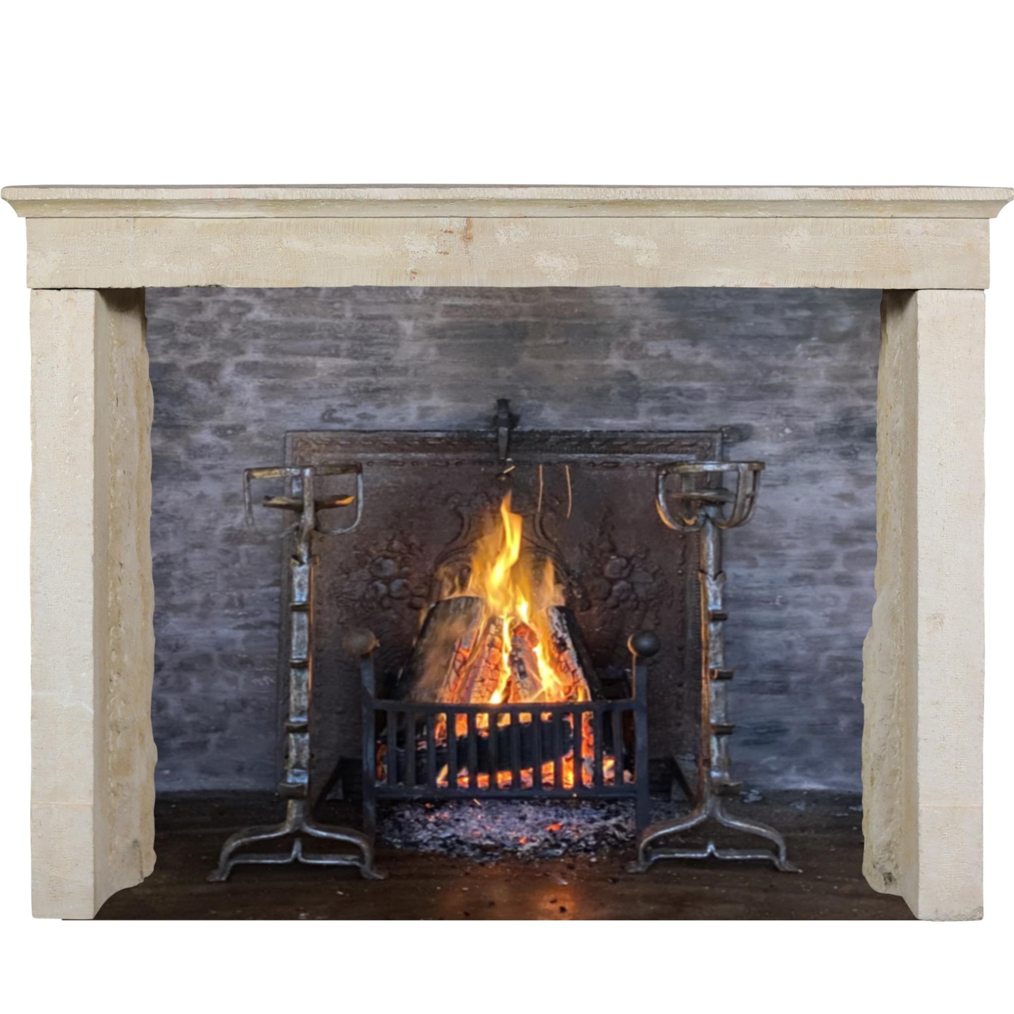Timeless French Beige Reclaimed Limestone Fireplace Surround For Sale 13