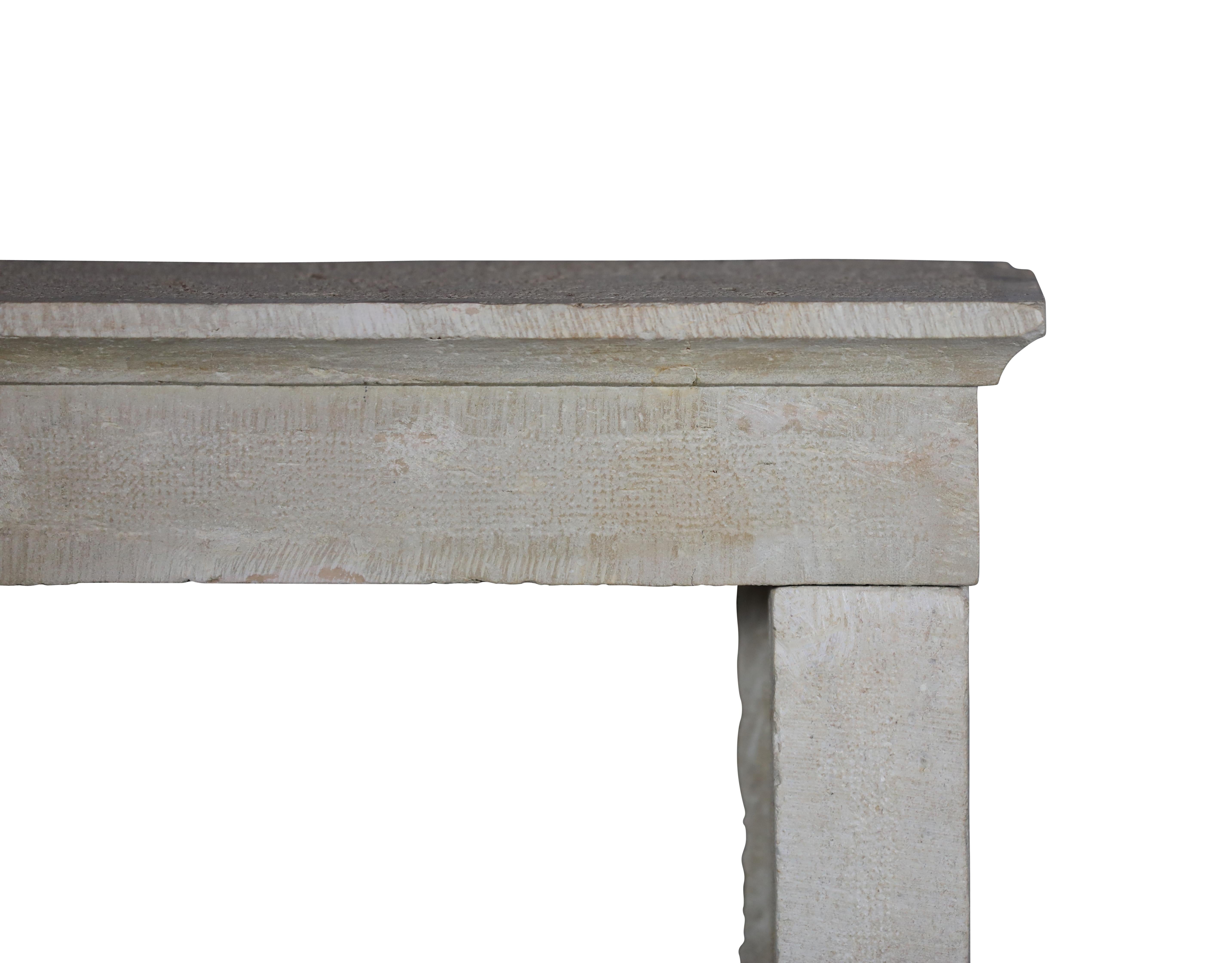 19th Century Timeless French Beige Reclaimed Limestone Fireplace Surround For Sale