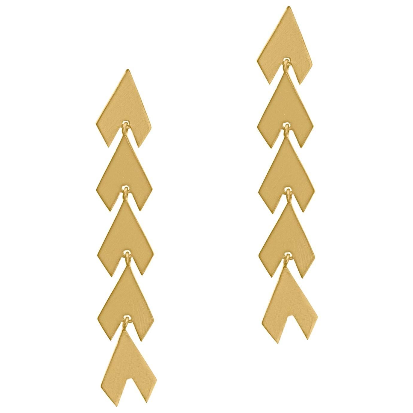 Timeless Gold-Plated Brass Arrow Shaped Greek Drop Earrings