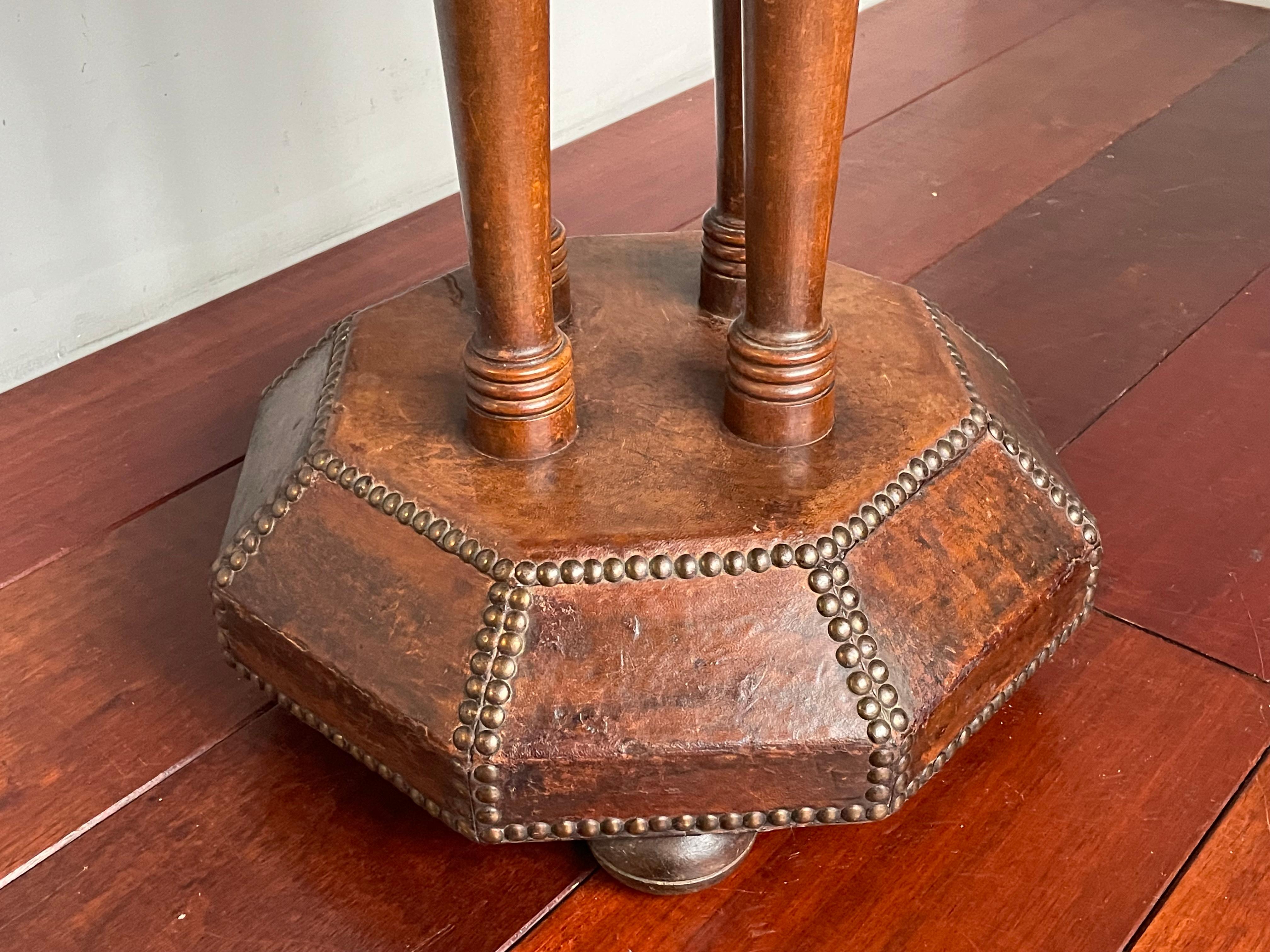 Timeless & Handmade Art Deco Wood & Leather Occasional / Drinks Table, England 3