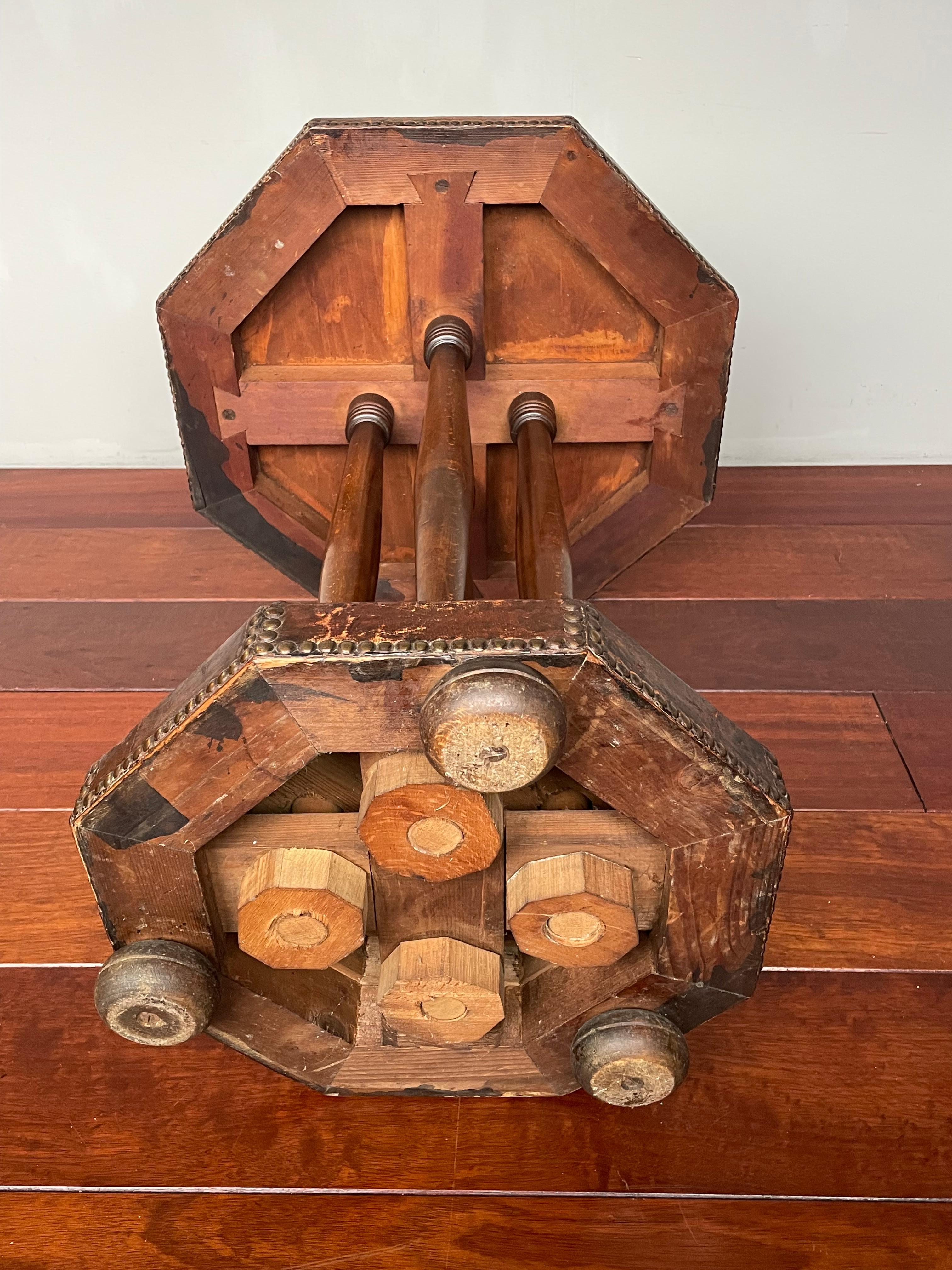 Timeless & Handmade Art Deco Wood & Leather Occasional / Drinks Table, England 4