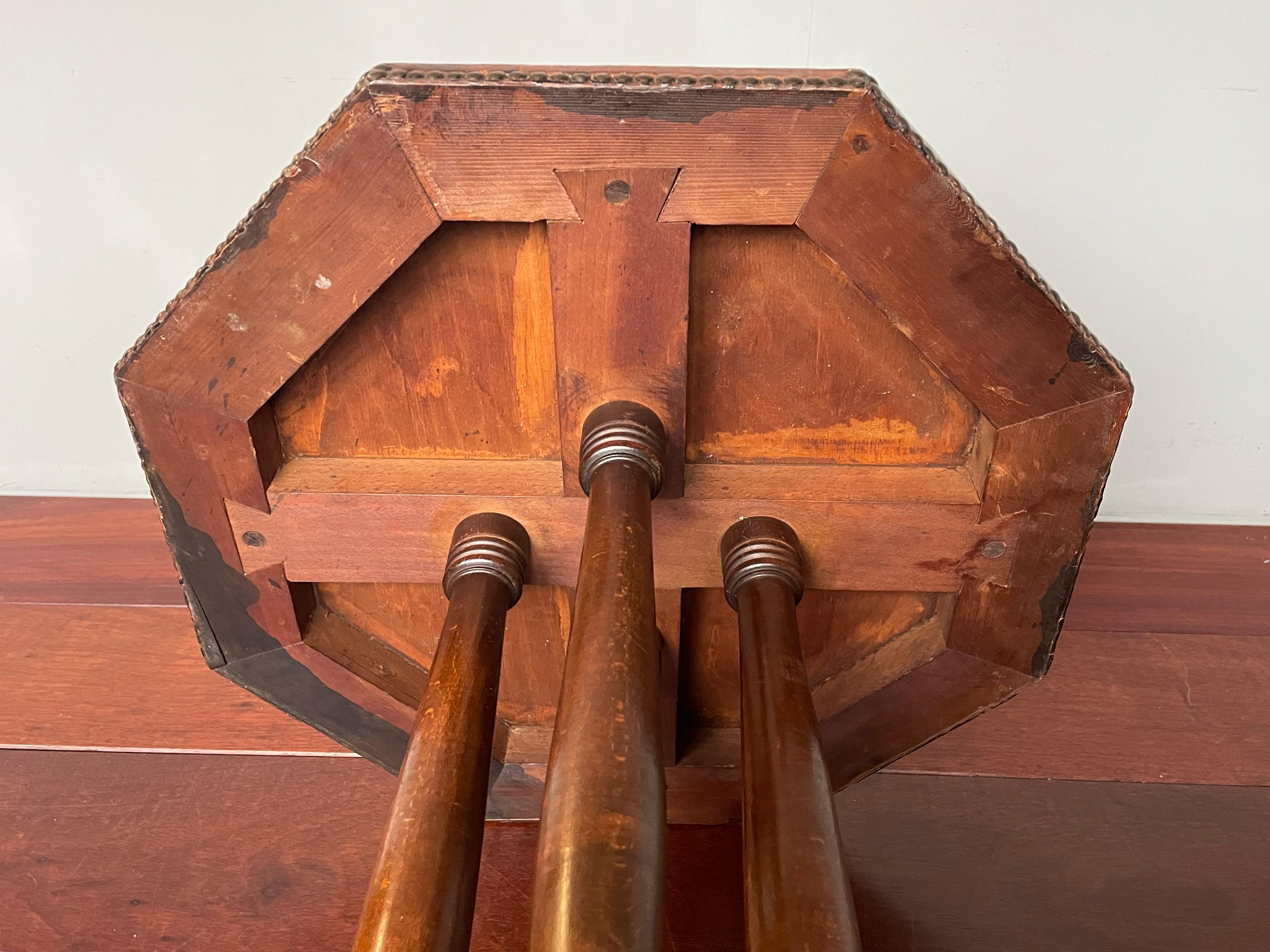 Timeless & Handmade Art Deco Wood & Leather Occasional / Drinks Table, England 5
