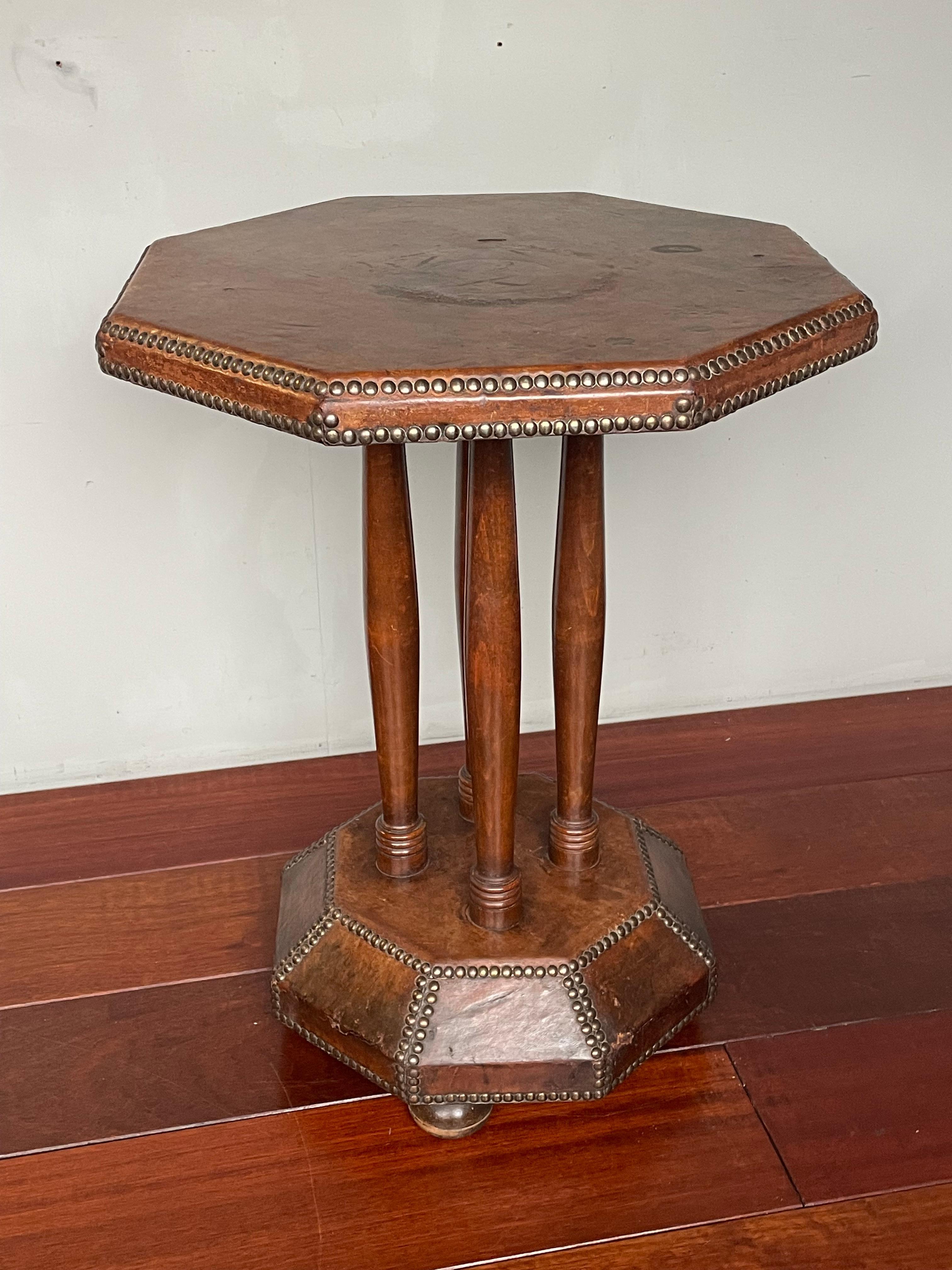 Timeless & Handmade Art Deco Wood & Leather Occasional / Drinks Table, England 8