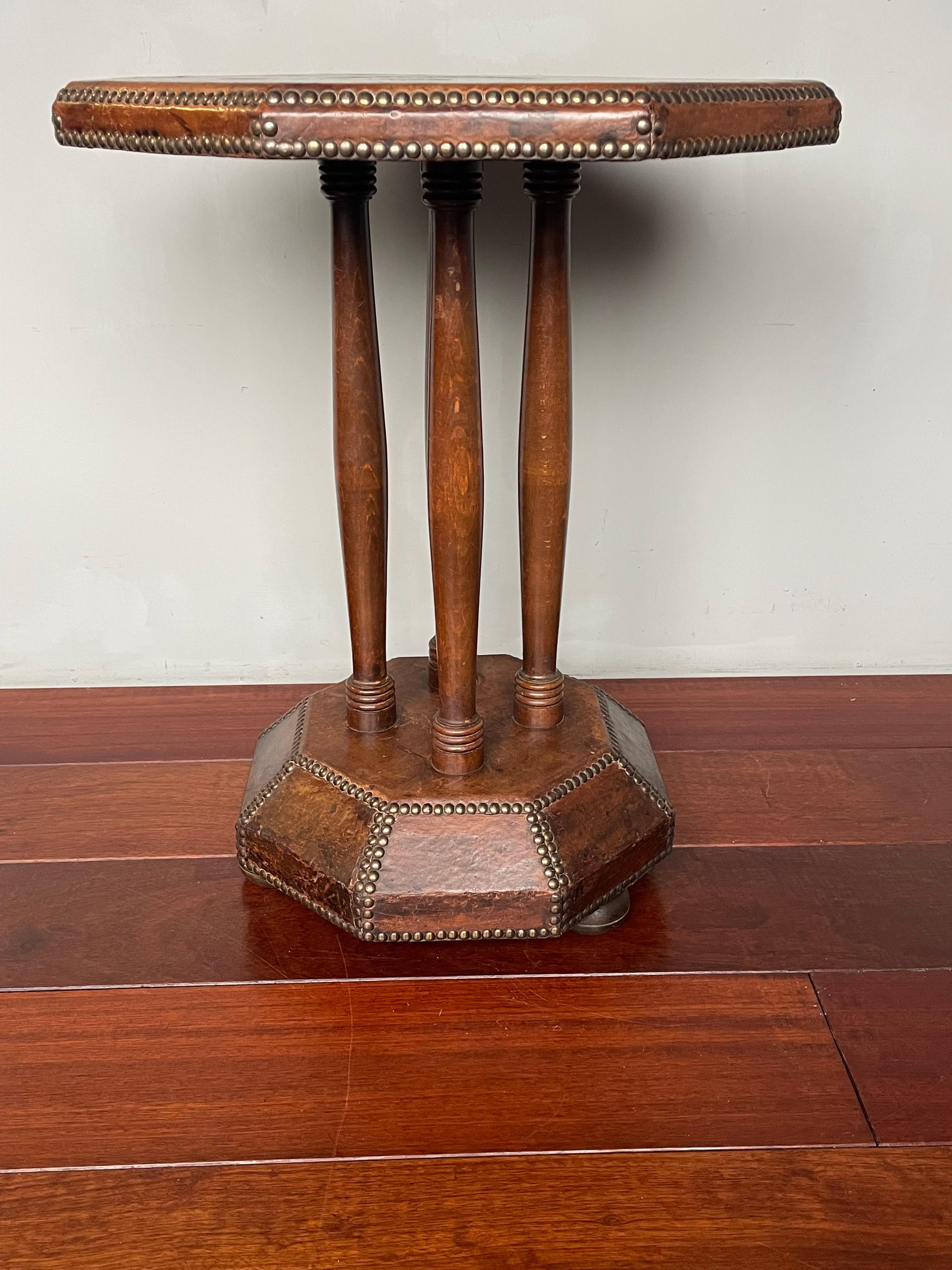Timeless & Handmade Art Deco Wood & Leather Occasional / Drinks Table, England 9