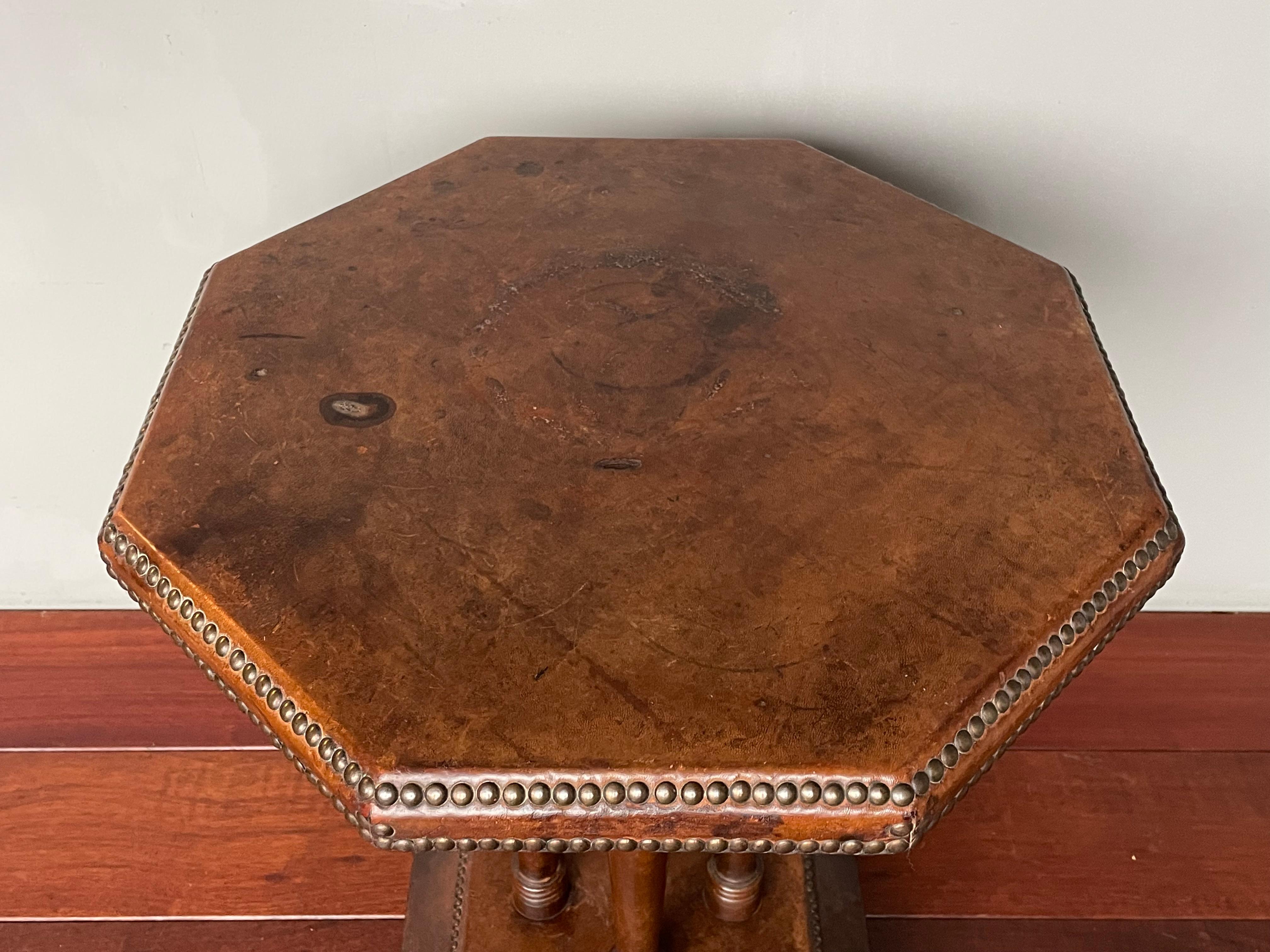 Timeless & Handmade Art Deco Wood & Leather Occasional / Drinks Table, England 10