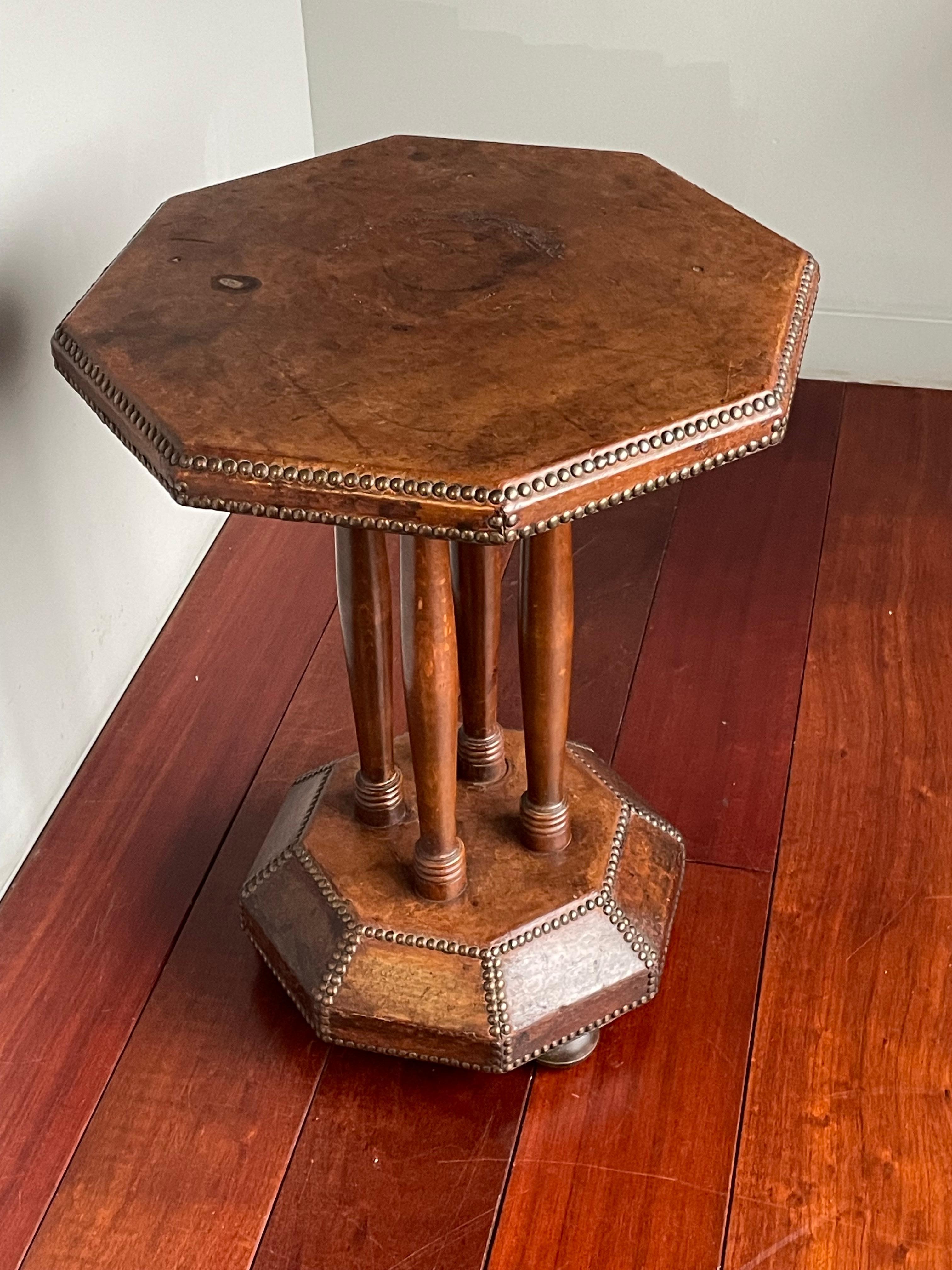 Timeless & Handmade Art Deco Wood & Leather Occasional / Drinks Table, England 11