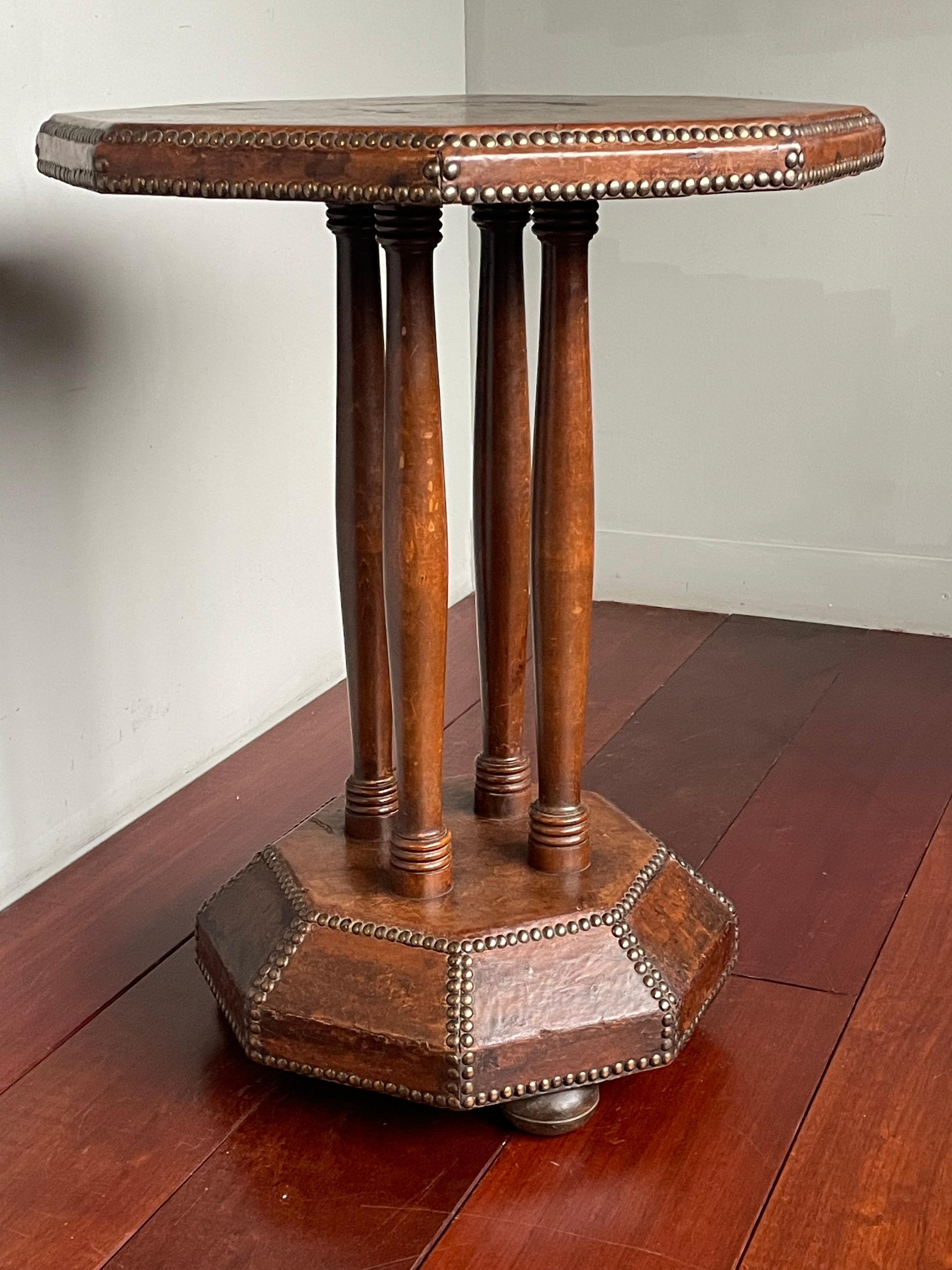 English Timeless & Handmade Art Deco Wood & Leather Occasional / Drinks Table, England