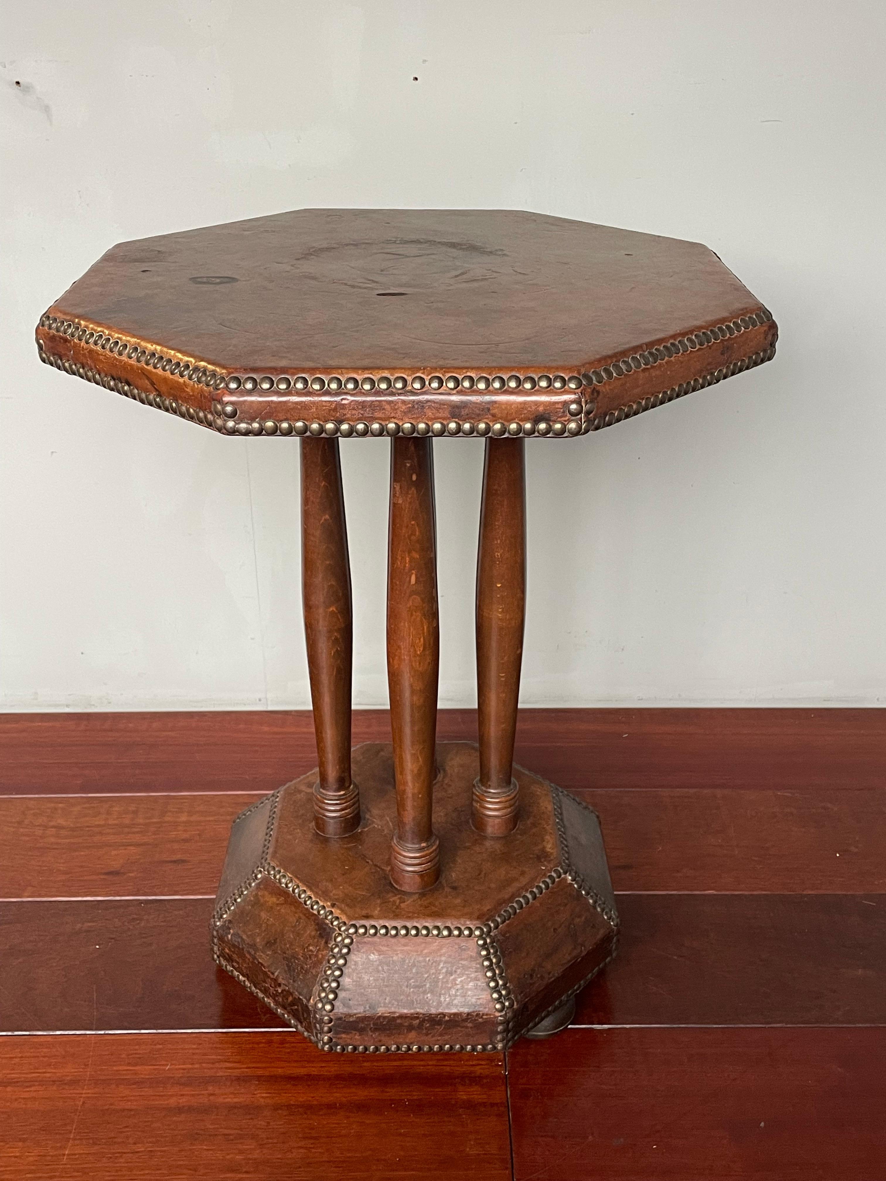 Cast Timeless & Handmade Art Deco Wood & Leather Occasional / Drinks Table, England