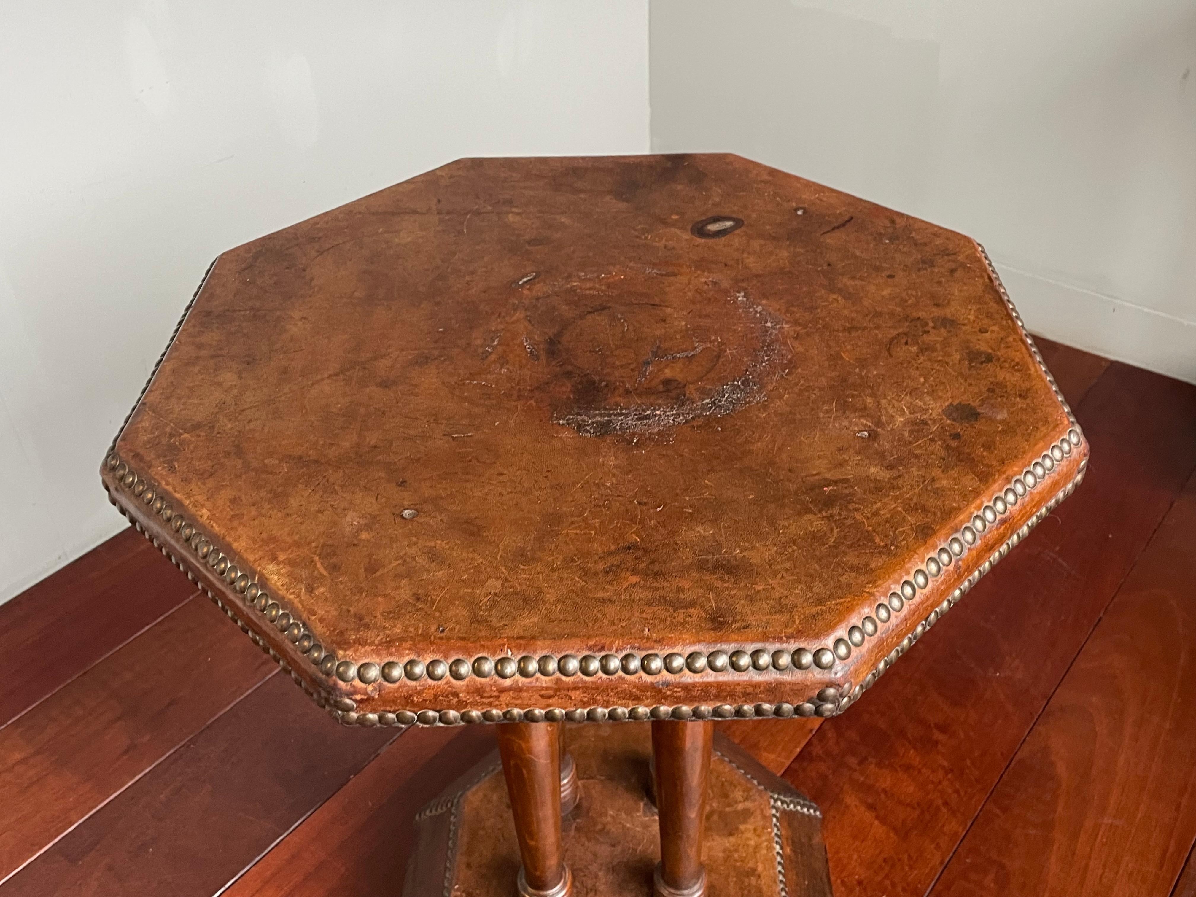 Timeless & Handmade Art Deco Wood & Leather Occasional / Drinks Table, England 1