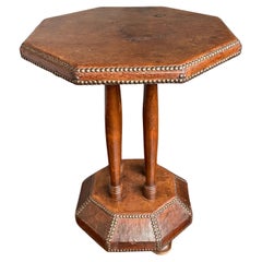 Timeless & Handmade Art Deco Wood & Leather Occasional / Drinks Table, England